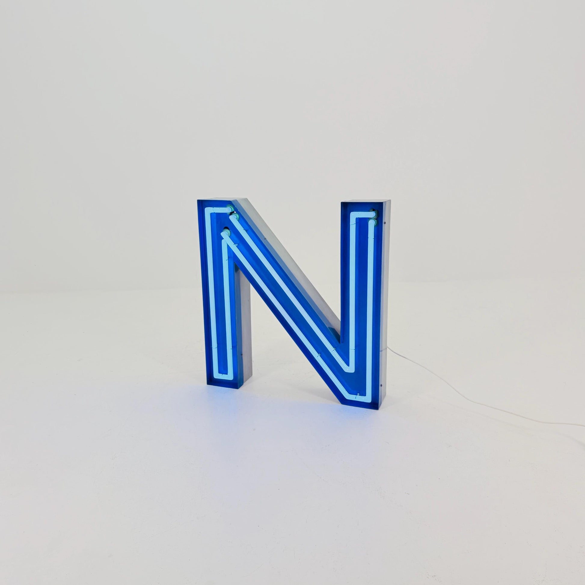 Mid Century Neon Letter Sign N / Z, – Large Industrial Neon Shop Sign, Blue Metal Advertising Reklame with Transformer Germany 1960s