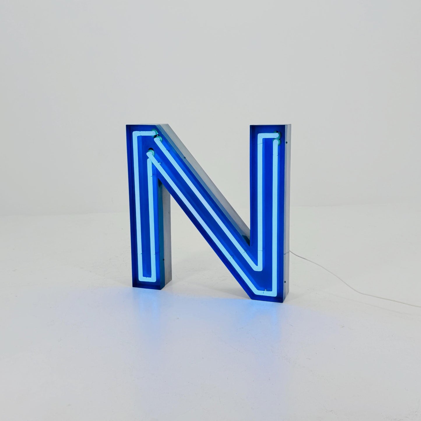 Mid Century Neon Letter Sign N / Z, – Large Industrial Neon Shop Sign, Blue Metal Advertising Reklame with Transformer Germany 1960s