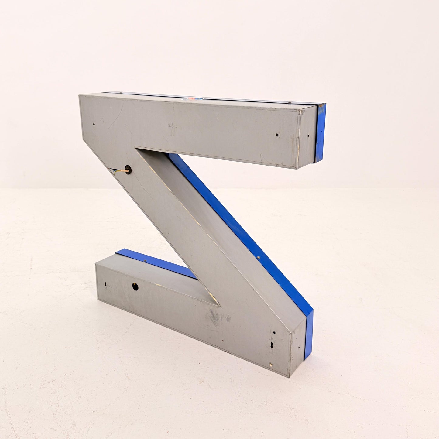 Mid Century Neon Letter Sign N / Z, – Large Industrial Neon Shop Sign, Blue Metal Advertising Reklame with Transformer Germany 1960s