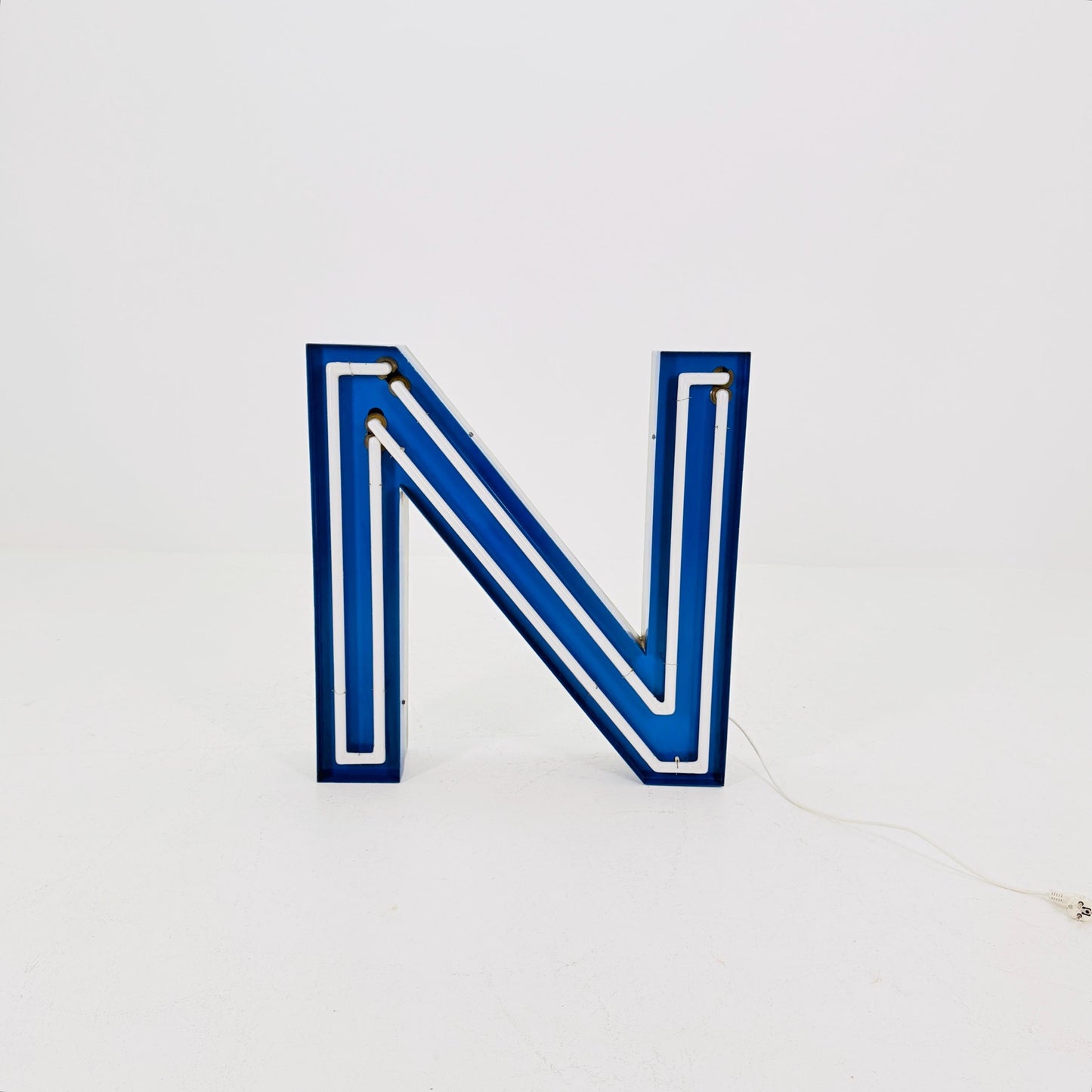 Mid Century Neon Letter Sign N / Z, – Large Industrial Neon Shop Sign, Blue Metal Advertising Reklame with Transformer Germany 1960s