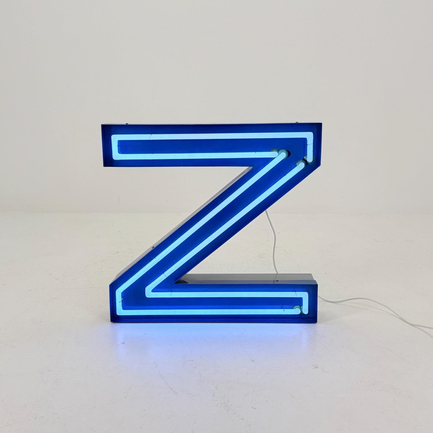 Mid Century Neon Letter Sign N / Z, – Large Industrial Neon Shop Sign, Blue Metal Advertising Reklame with Transformer Germany 1960s