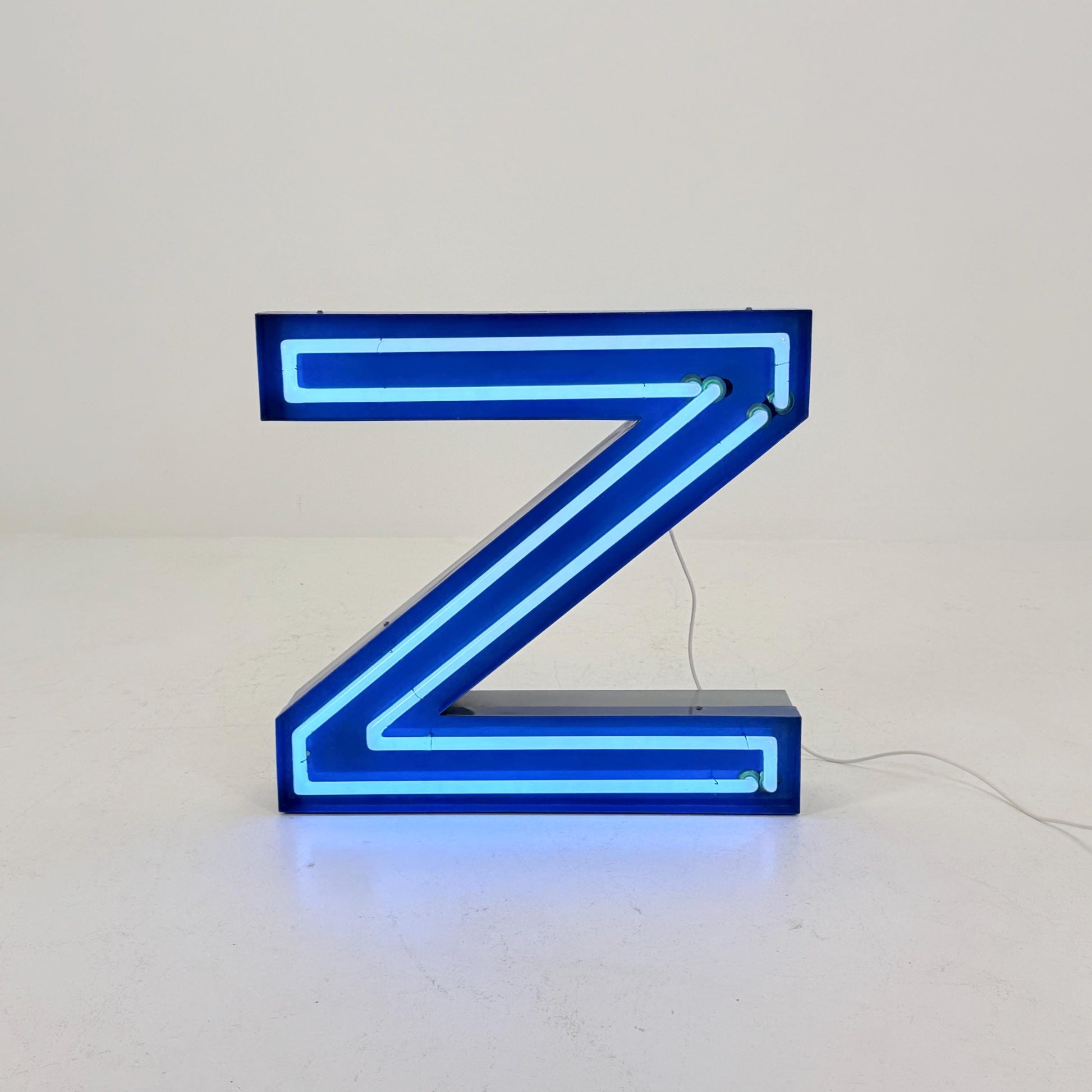 Mid Century Neon Letter Sign N / Z, – Large Industrial Neon Shop Sign, Blue Metal Advertising Reklame with Transformer Germany 1960s