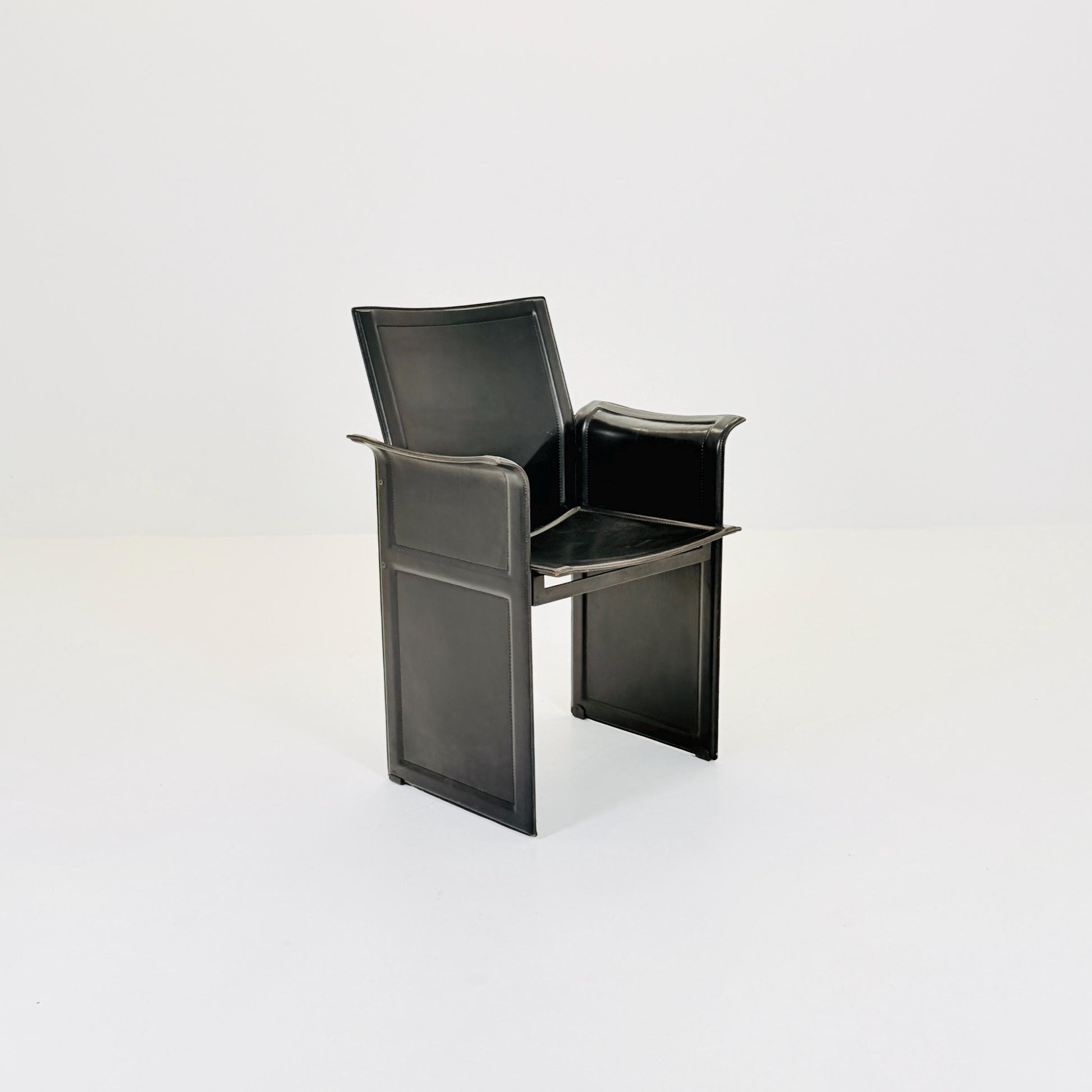 1 of 2 Mid-Century Italian “Korium” KM1 Black Leather Armchair by Tito Agnoli for Matteo Grassi, 1970s