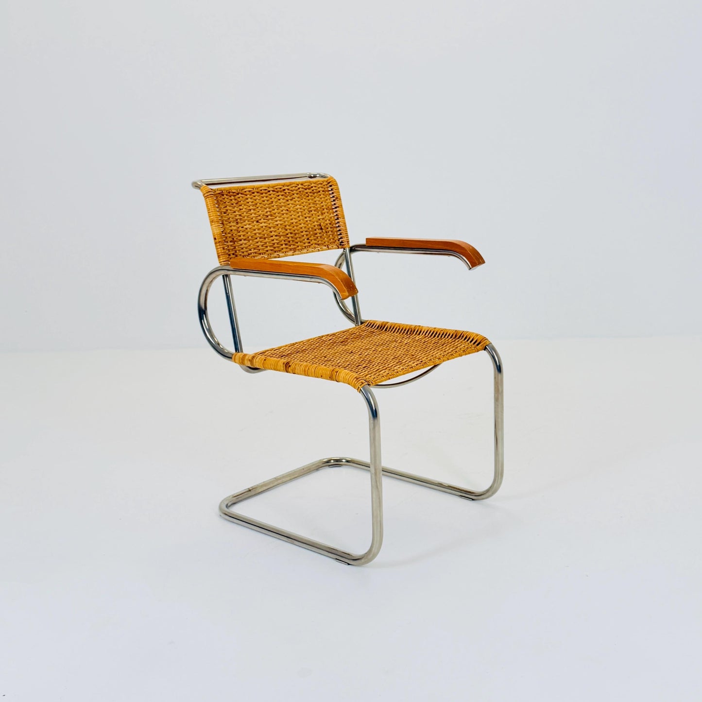 1 of 3 Mid century Cantilever D40 Rattan armchair for Marcel Breuer By Tecta Germany 1980s