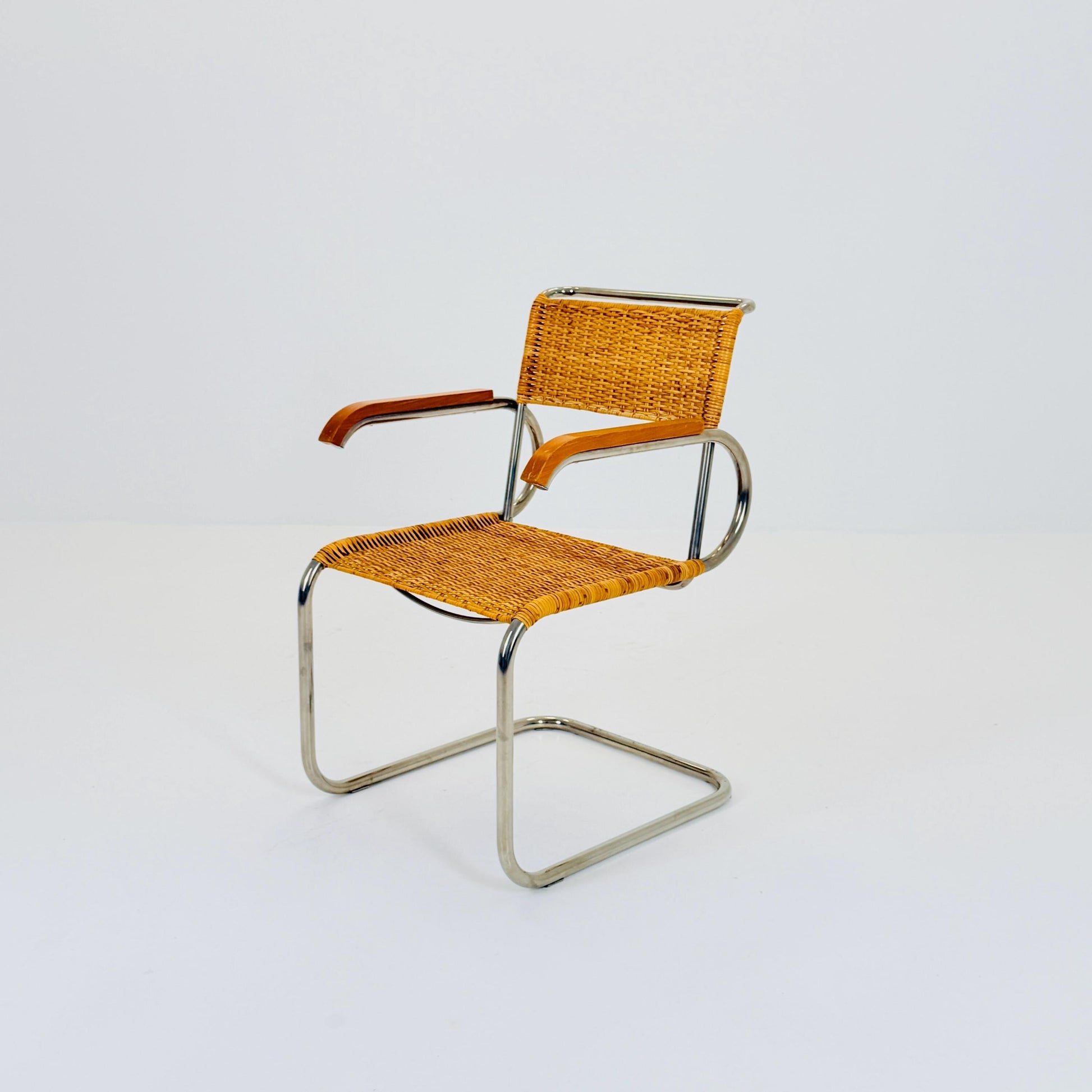 1 of 3 Mid century Cantilever D40 Rattan armchair for Marcel Breuer By Tecta Germany 1980s