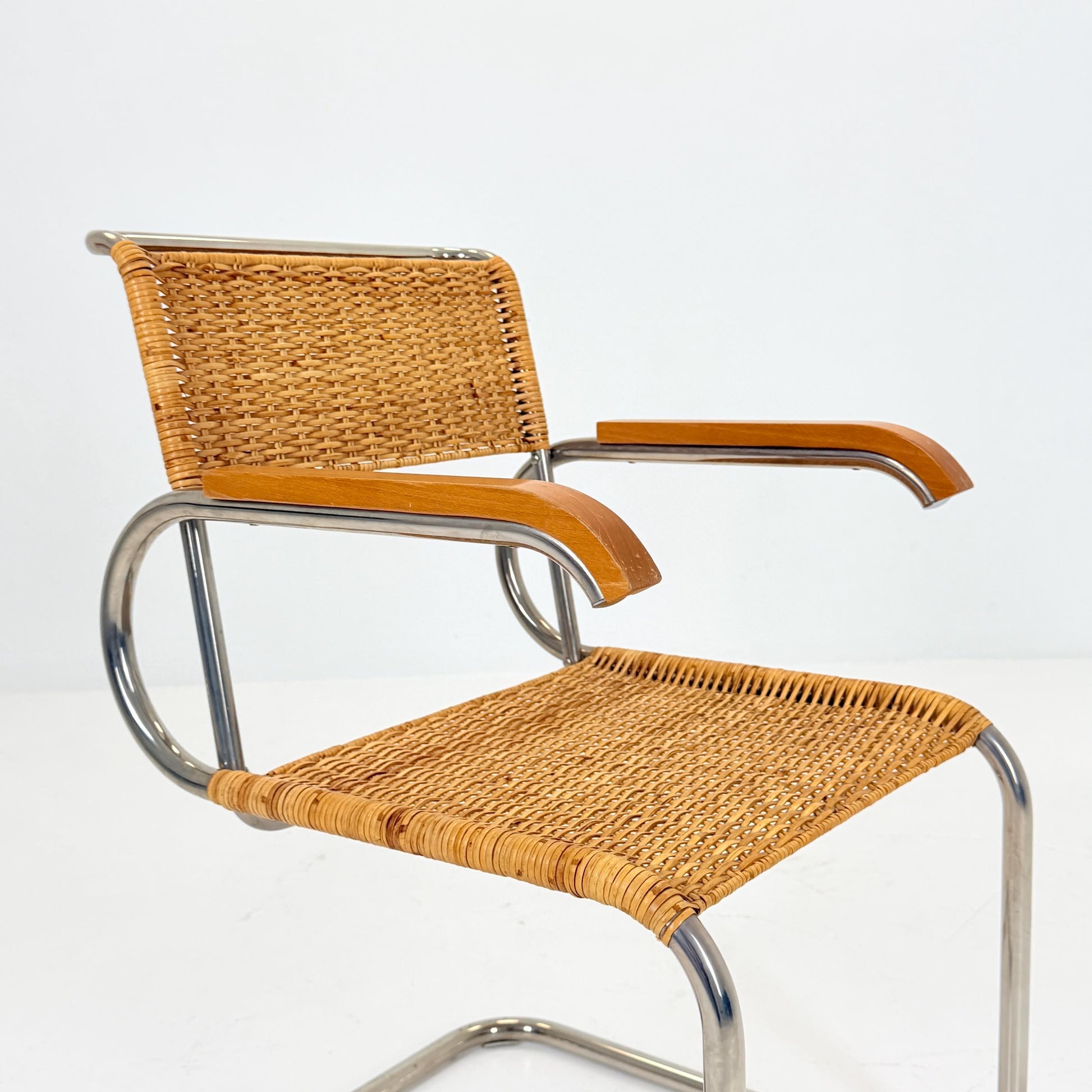 1 of 3 Mid century Cantilever D40 Rattan armchair for Marcel Breuer By Tecta Germany 1980s
