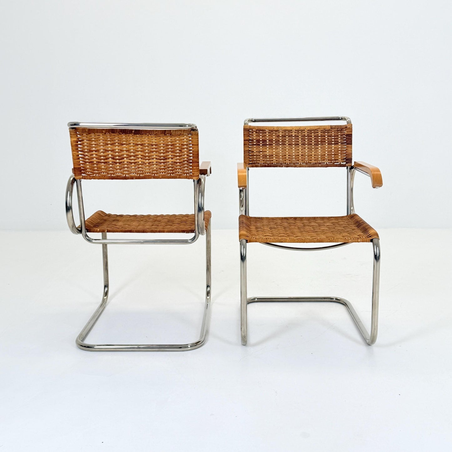 set of 2 Mid century Cantilever D40 Rattan armchairs for Marcel Breuer By Tecta Germany 1980s