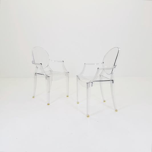 Set of 2 Louis Ghost Armchairs by Philippe Starck for Kartell – Transparent Polycarbonate Chairs, Italy 2000s