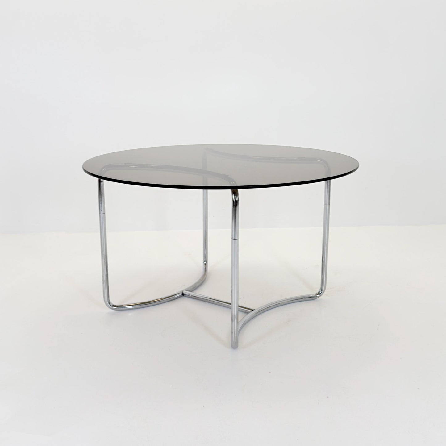 Mid-Century Modern Bauhaus Dining Table By Vittorio Introini– 1970s Italy, Round Smoked Glass & Chrome,