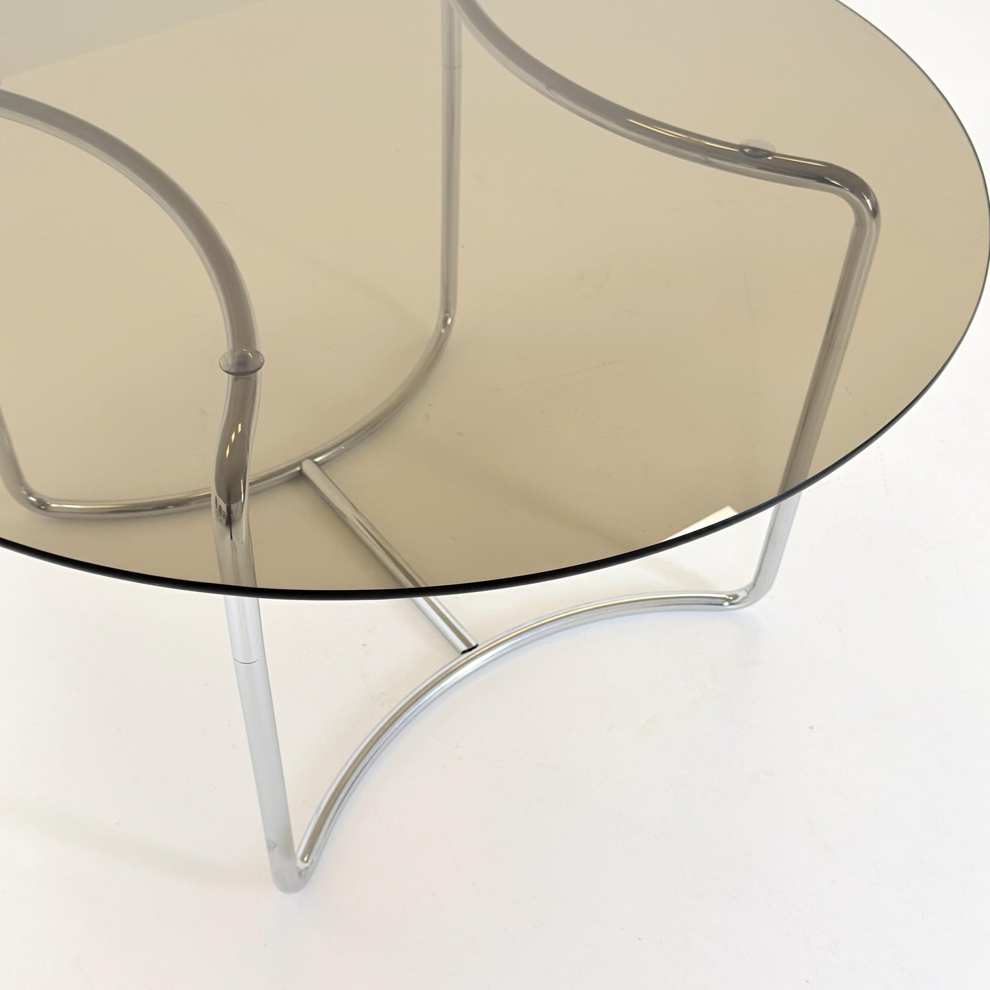 Mid-Century Modern Bauhaus Dining Table By Vittorio Introini– 1970s Italy, Round Smoked Glass & Chrome,