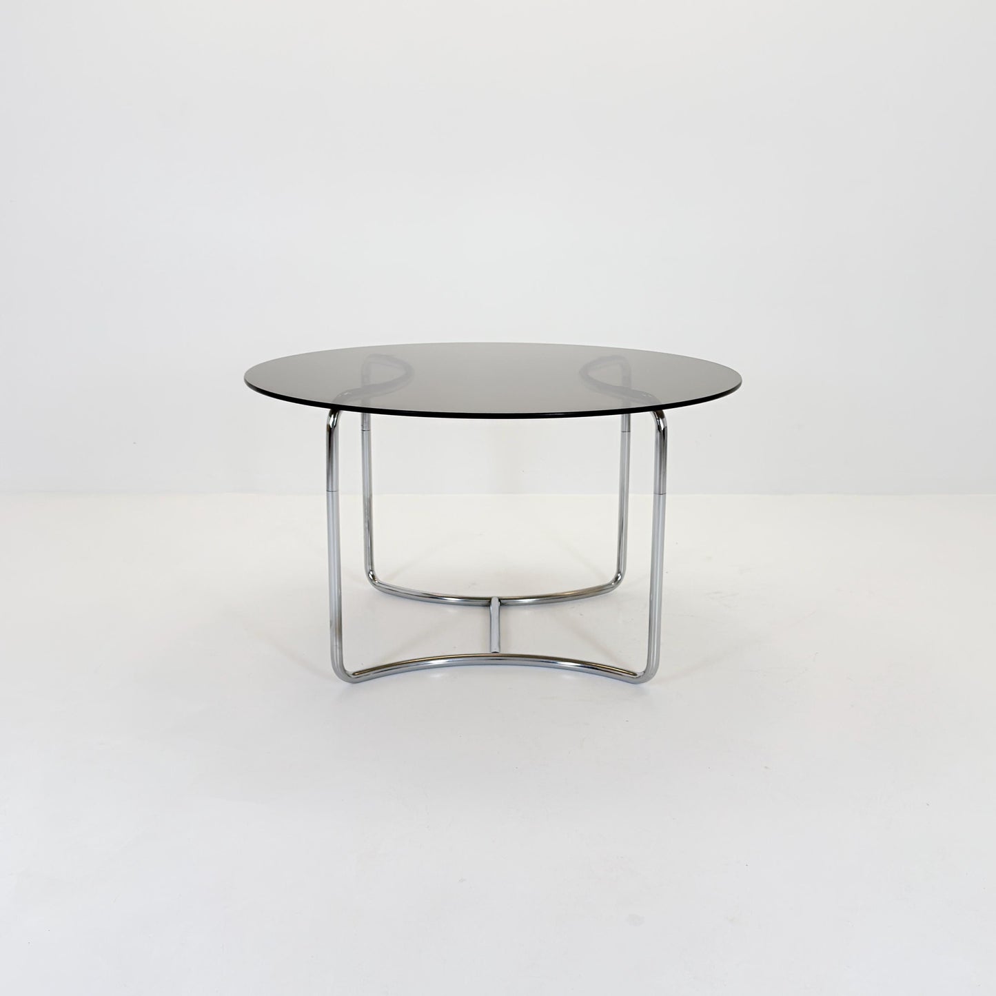 Mid-Century Modern Bauhaus Dining Table By Vittorio Introini– 1970s Italy, Round Smoked Glass & Chrome,