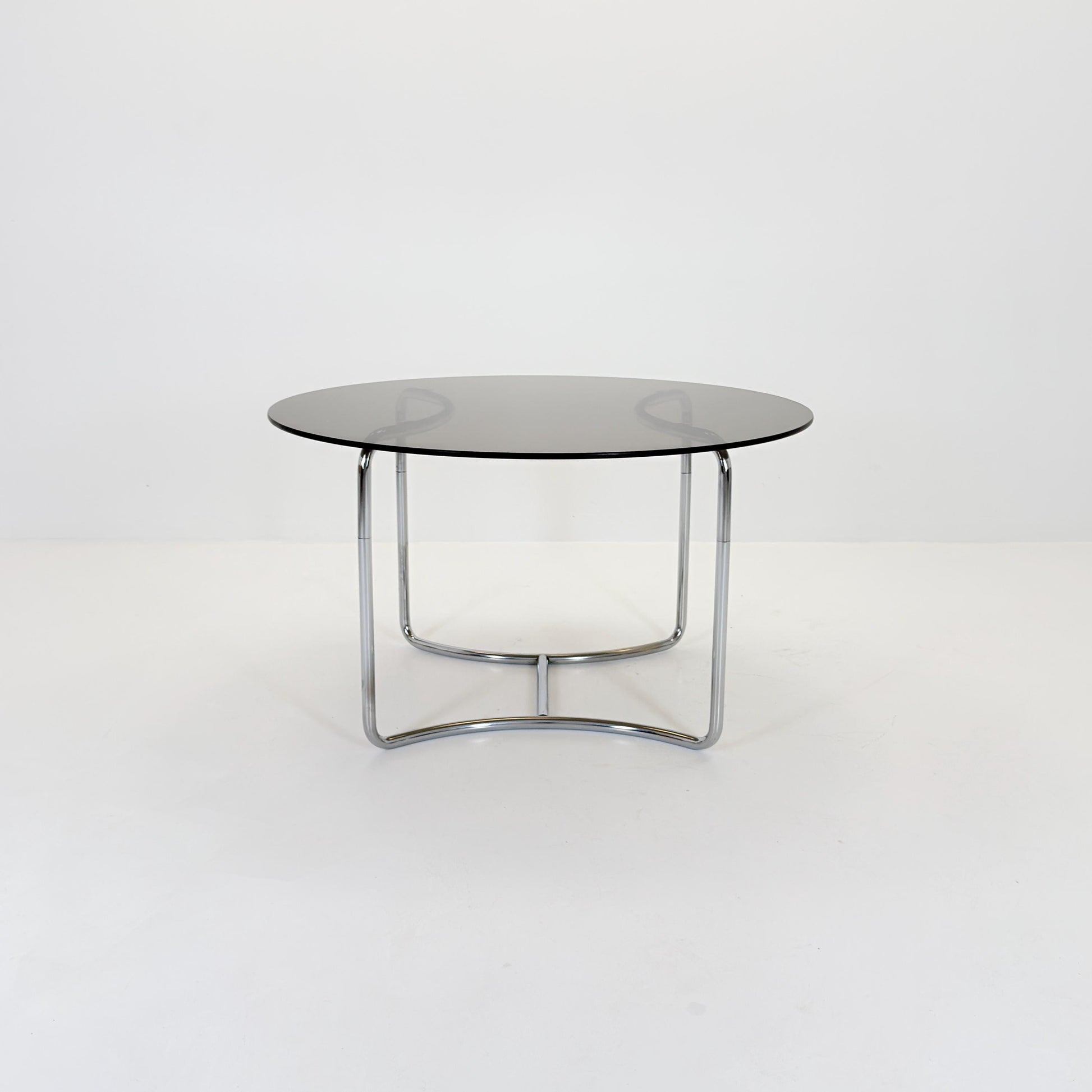 Mid-Century Modern Bauhaus Dining Table By Vittorio Introini– 1970s Italy, Round Smoked Glass & Chrome,