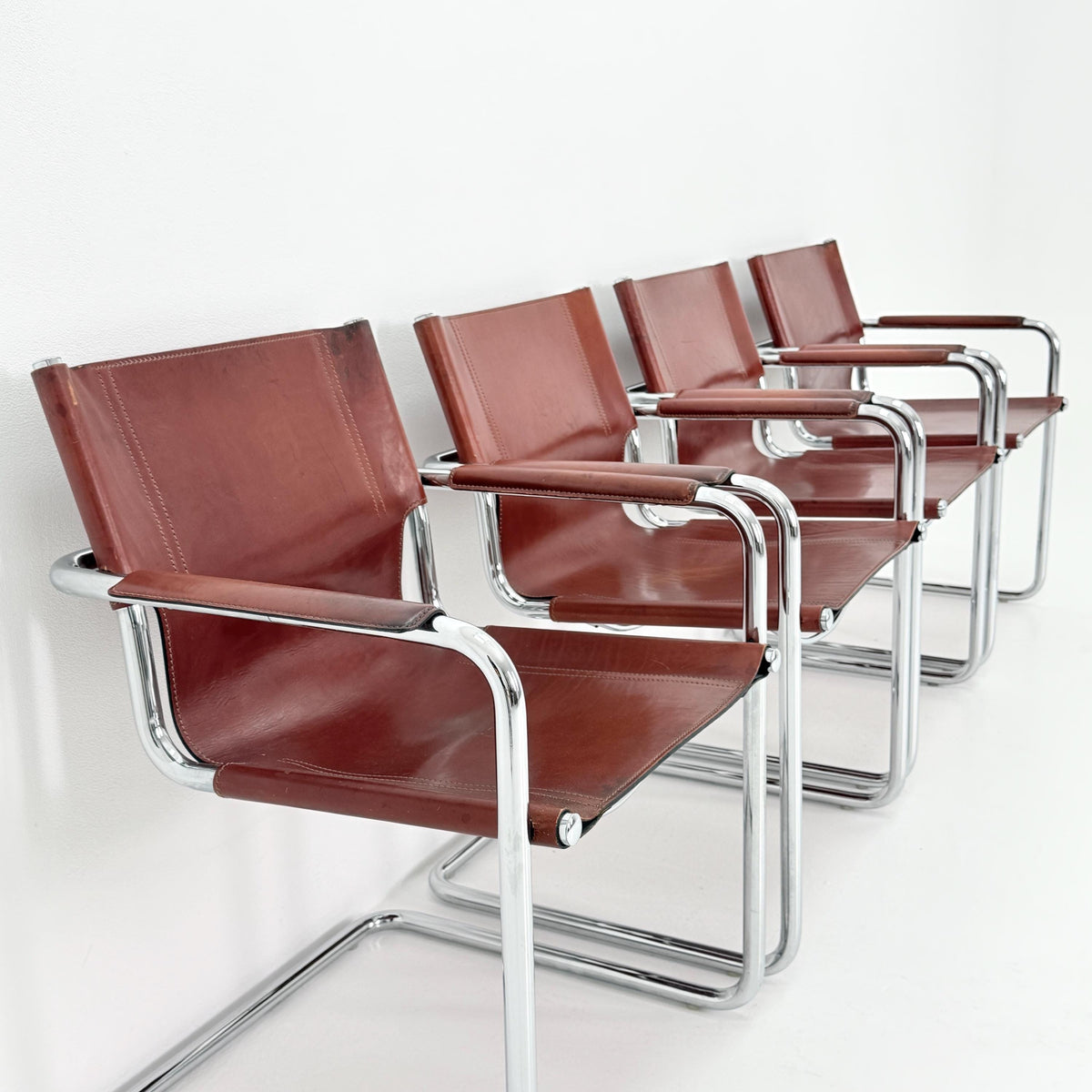 Mid century Matteo Grassi MG5 Dark Cognac Leather Bauhaus Chair, 1980s Italy — Mart Stam & Marcel Breuer