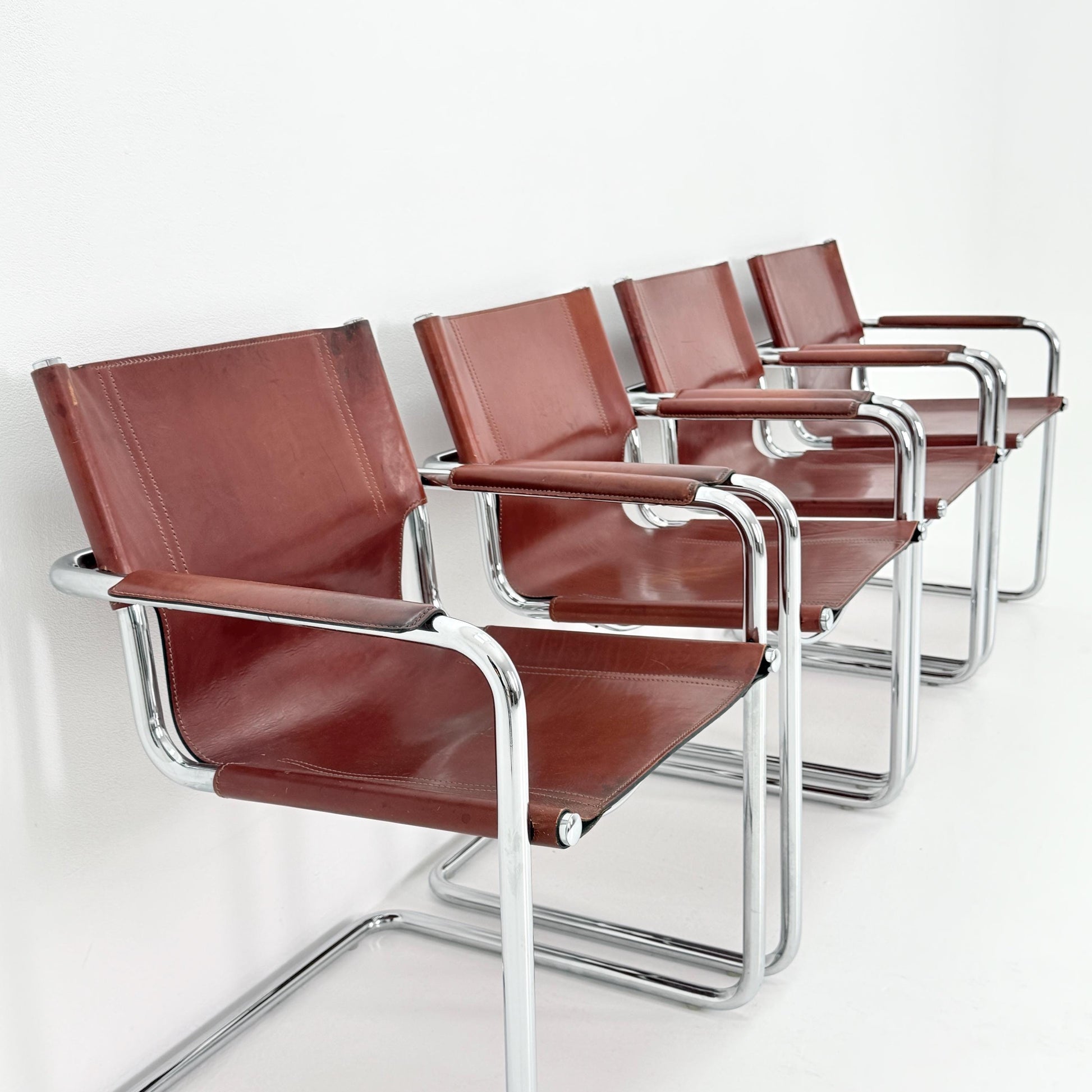 Mid century Matteo Grassi MG5 Dark Cognac Leather Bauhaus Chair, 1980s Italy — Mart Stam & Marcel Breuer
