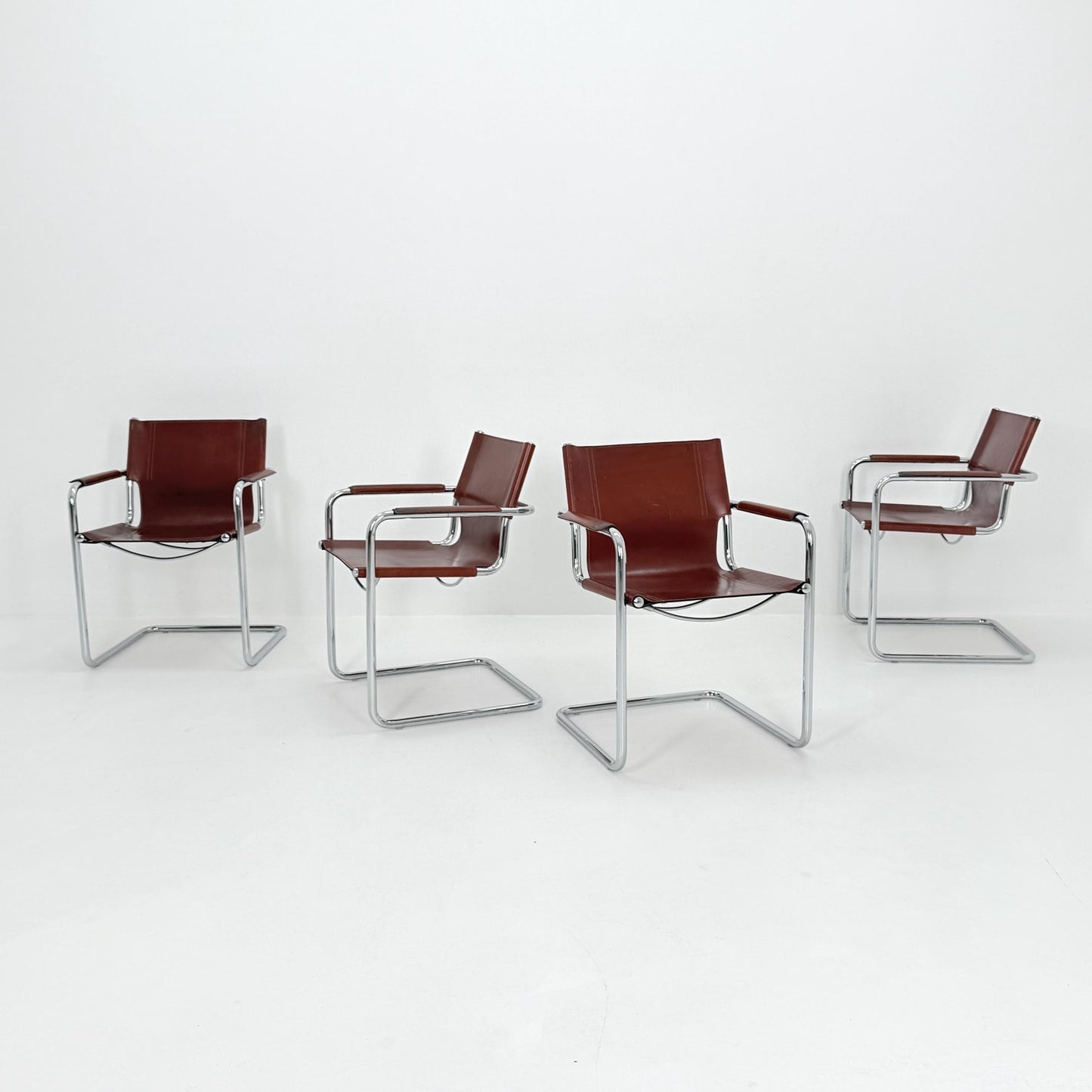 Mid century Matteo Grassi MG5 Dark Cognac Leather Bauhaus Chair, 1980s Italy — Mart Stam & Marcel Breuer