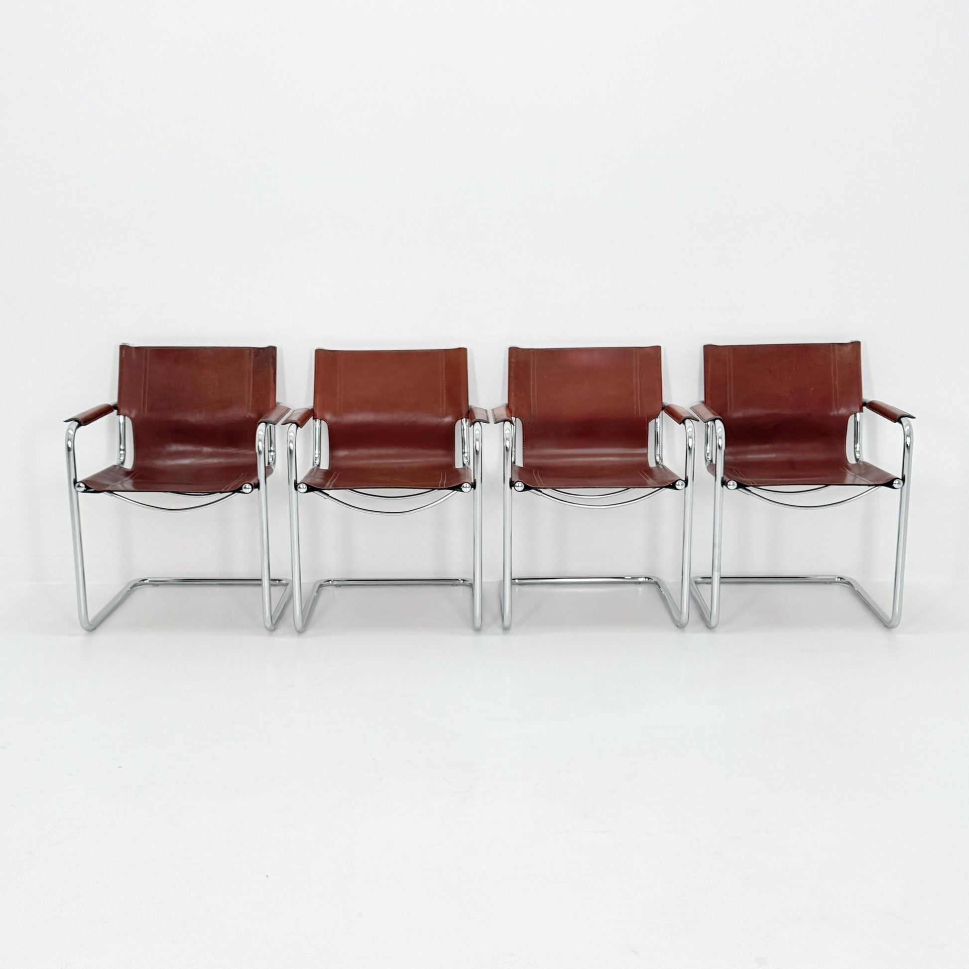 Mid century Matteo Grassi MG5 Dark Cognac Leather Bauhaus Chair, 1980s Italy — Mart Stam & Marcel Breuer