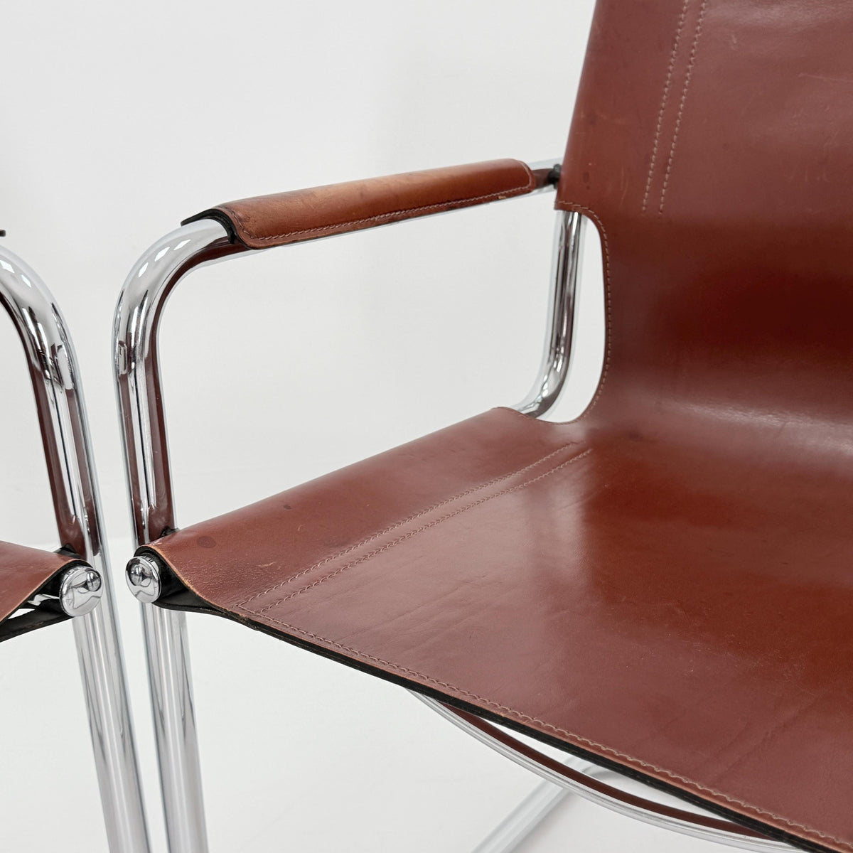 Mid century Matteo Grassi MG5 Dark Cognac Leather Bauhaus Chair, 1980s Italy — Mart Stam & Marcel Breuer