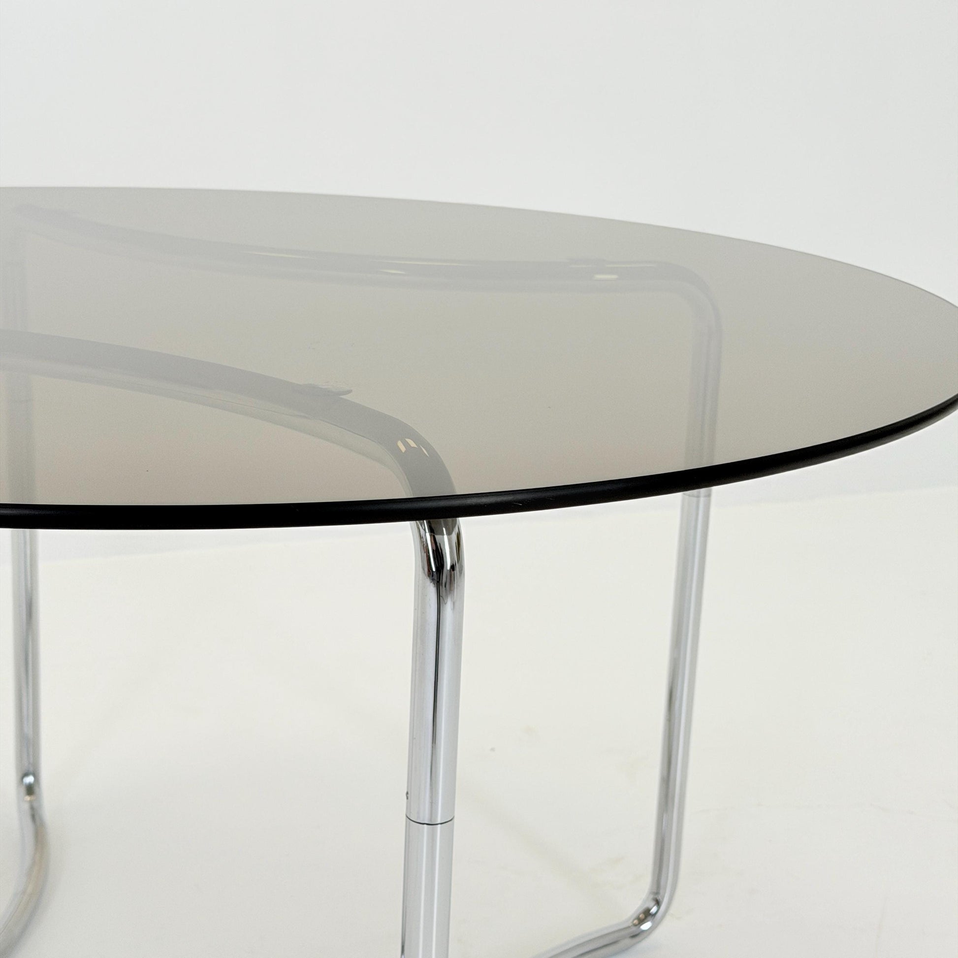 Complete Mid-Century Italian Dining Set – Vittorio Introini Round Smoked Glass Table + 6 Gastone Rinaldi Chrome Cantilever Chairs, 1970s