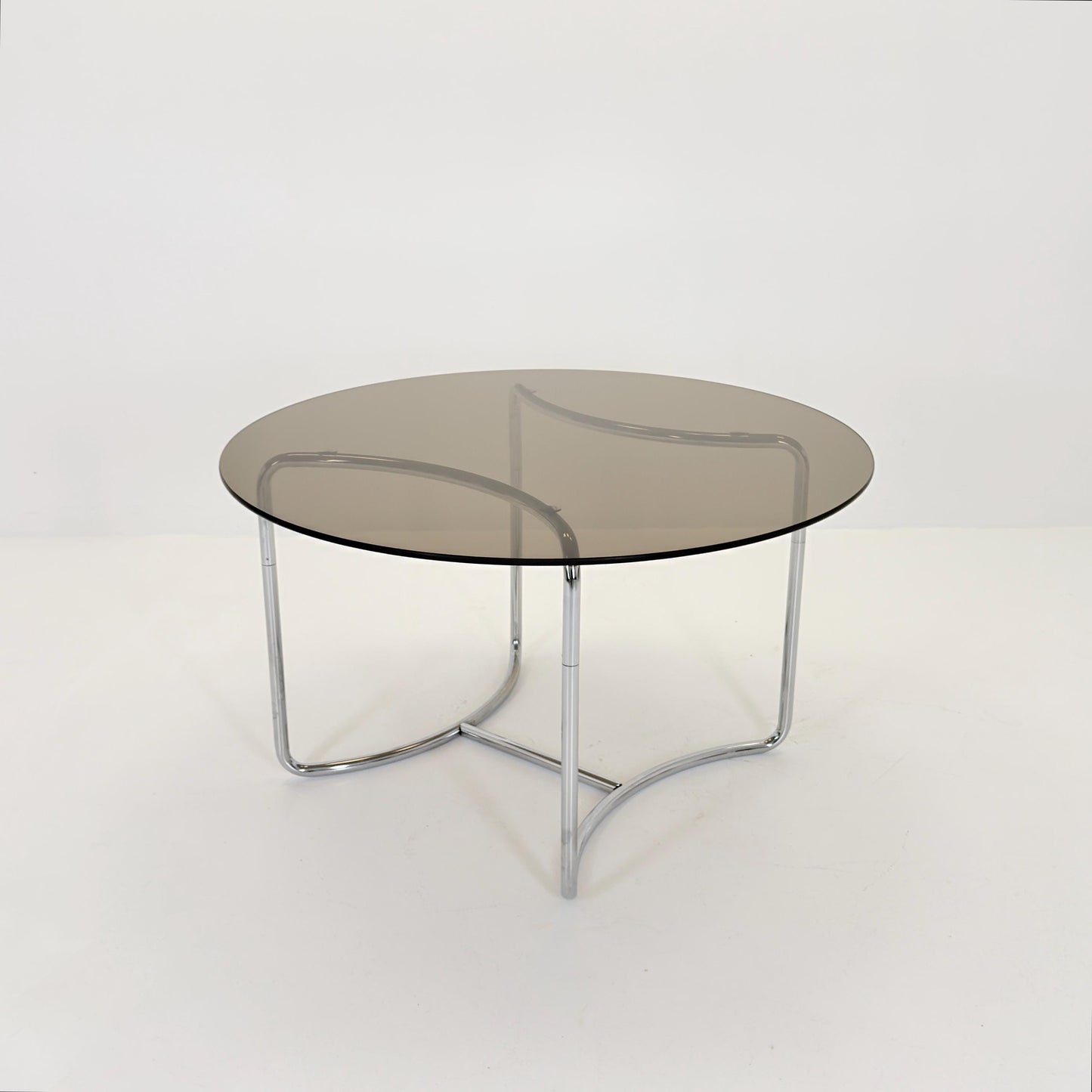 Complete Mid-Century Italian Dining Set – Vittorio Introini Round Smoked Glass Table + 6 Gastone Rinaldi Chrome Cantilever Chairs, 1970s