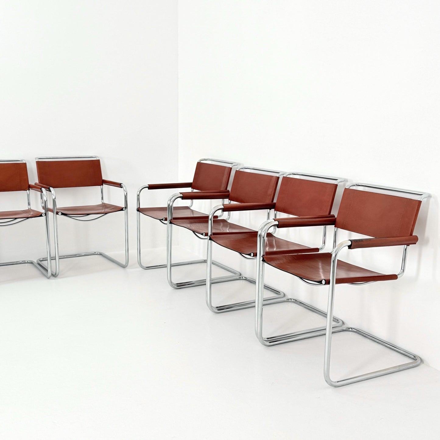 Set of 8 Bauhaus Mart Stam Marcel Brauer Dining-Office S34 armchairs for Linea Fiam Italy 1980s