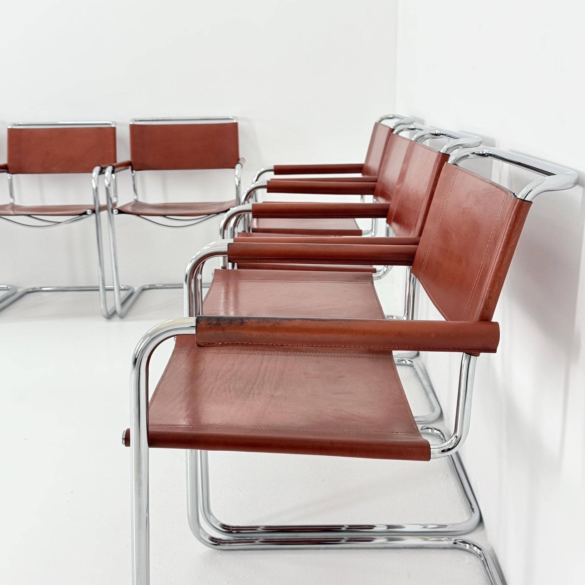 Set of 8 Bauhaus Mart Stam Marcel Brauer Dining-Office S34 armchairs for Linea Fiam Italy 1980s