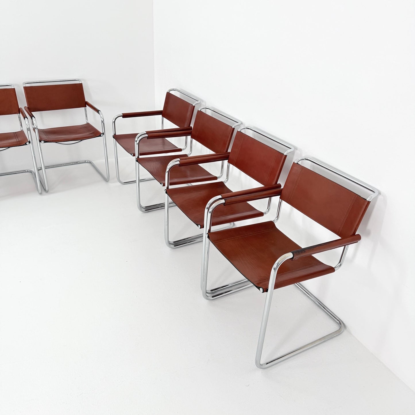 Set of 8 Bauhaus Mart Stam Marcel Brauer Dining-Office S34 armchairs for Linea Fiam Italy 1980s