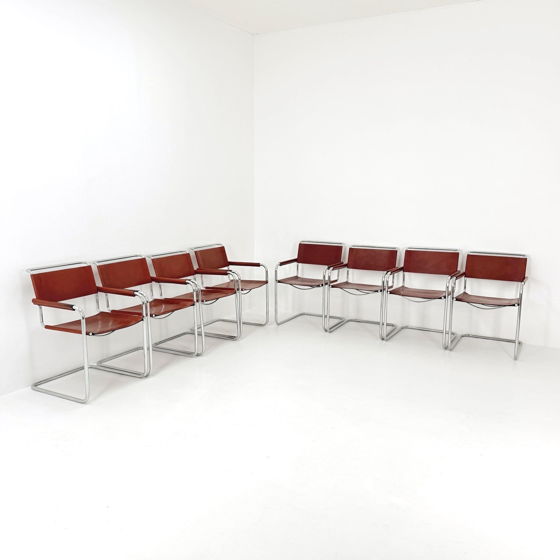 Set of 8 Bauhaus Mart Stam Marcel Brauer Dining-Office S34 armchairs for Linea Fiam Italy 1980s