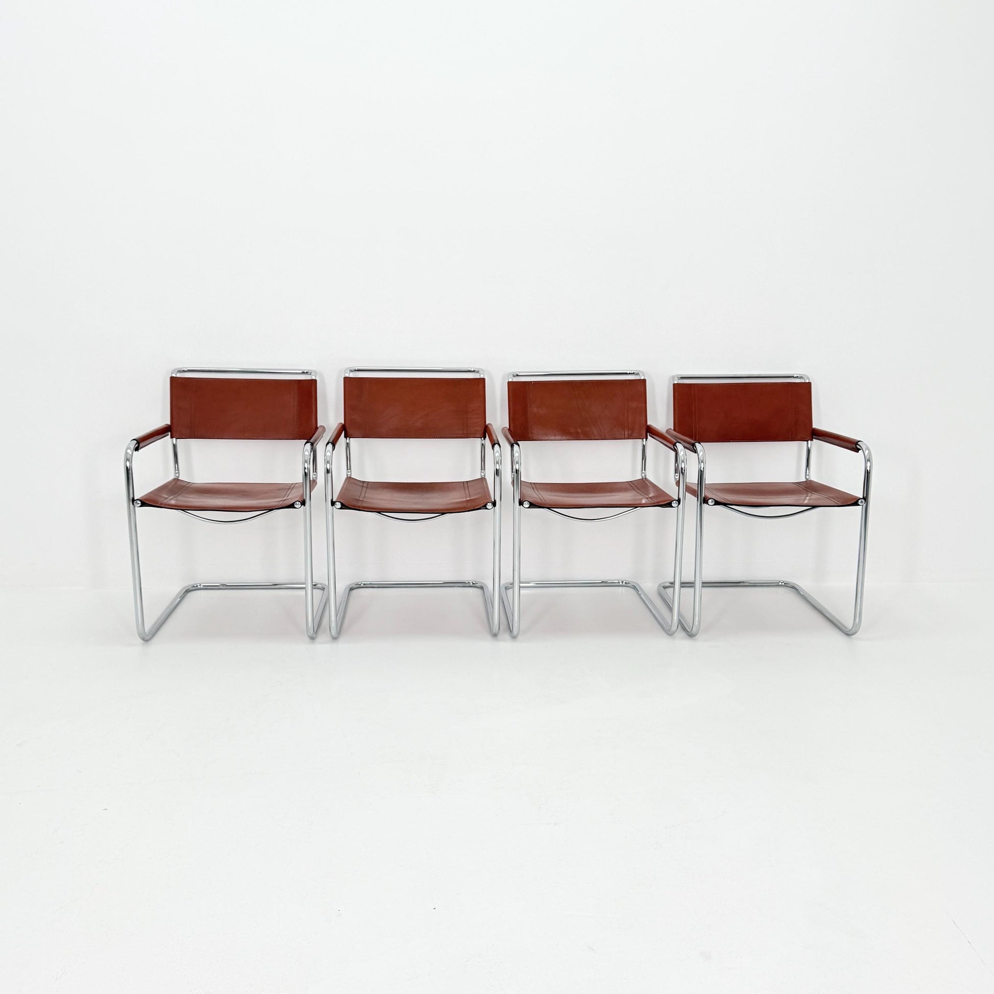 Set of 4 Bauhaus Mart Stam - Marcel Brauer Dining-Office S34 armchairs for Linea Fiam Italy 1980s