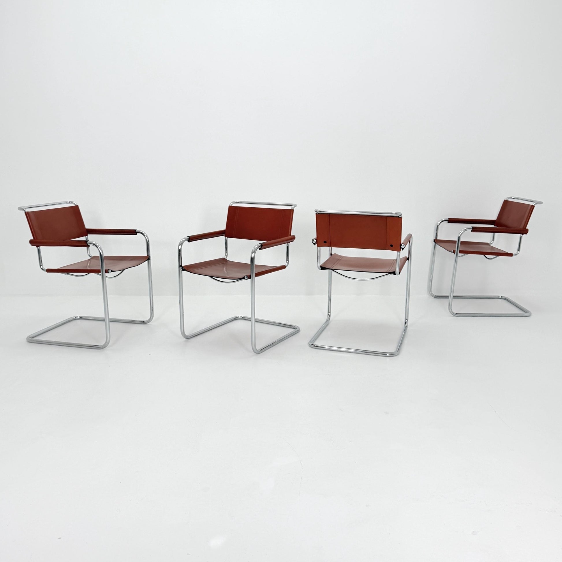 Set of 4 Bauhaus Mart Stam - Marcel Brauer Dining-Office S34 armchairs for Linea Fiam Italy 1980s
