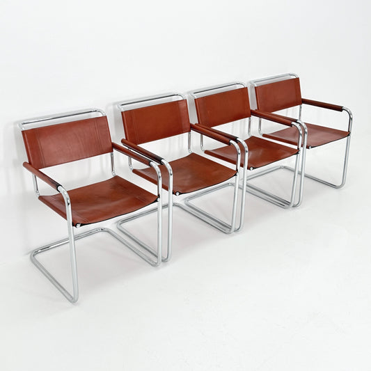 Set of 4 Bauhaus Mart Stam - Marcel Brauer Dining-Office S34 armchairs for Linea Fiam Italy 1980s