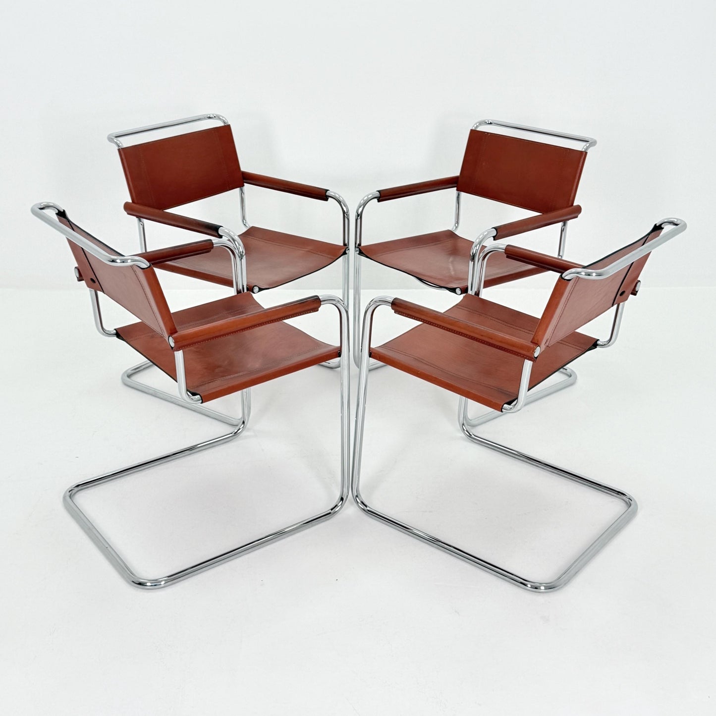 Set of 4 Bauhaus Mart Stam - Marcel Brauer Dining-Office S34 armchairs for Linea Fiam Italy 1980s