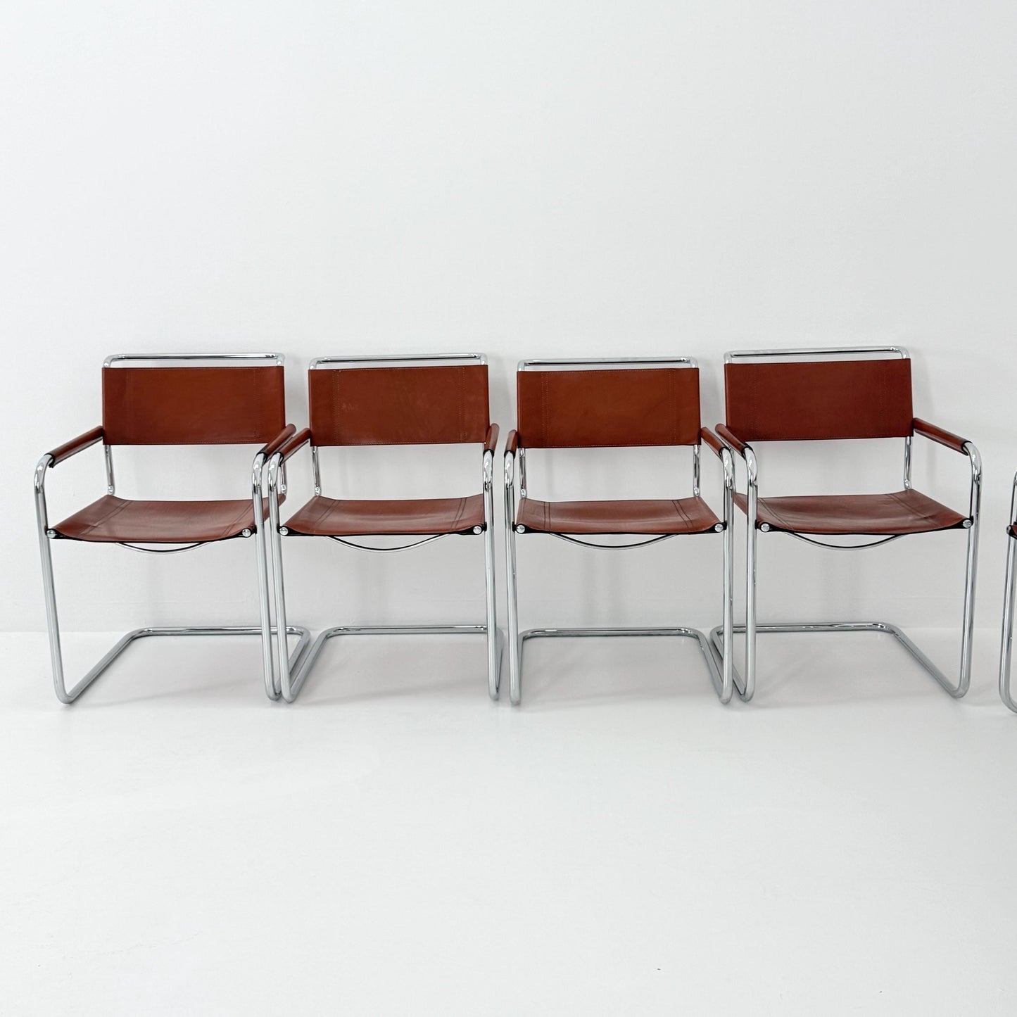 Set of 4 Bauhaus Mart Stam - Marcel Brauer Dining-Office S34 armchairs for Linea Fiam Italy 1980s