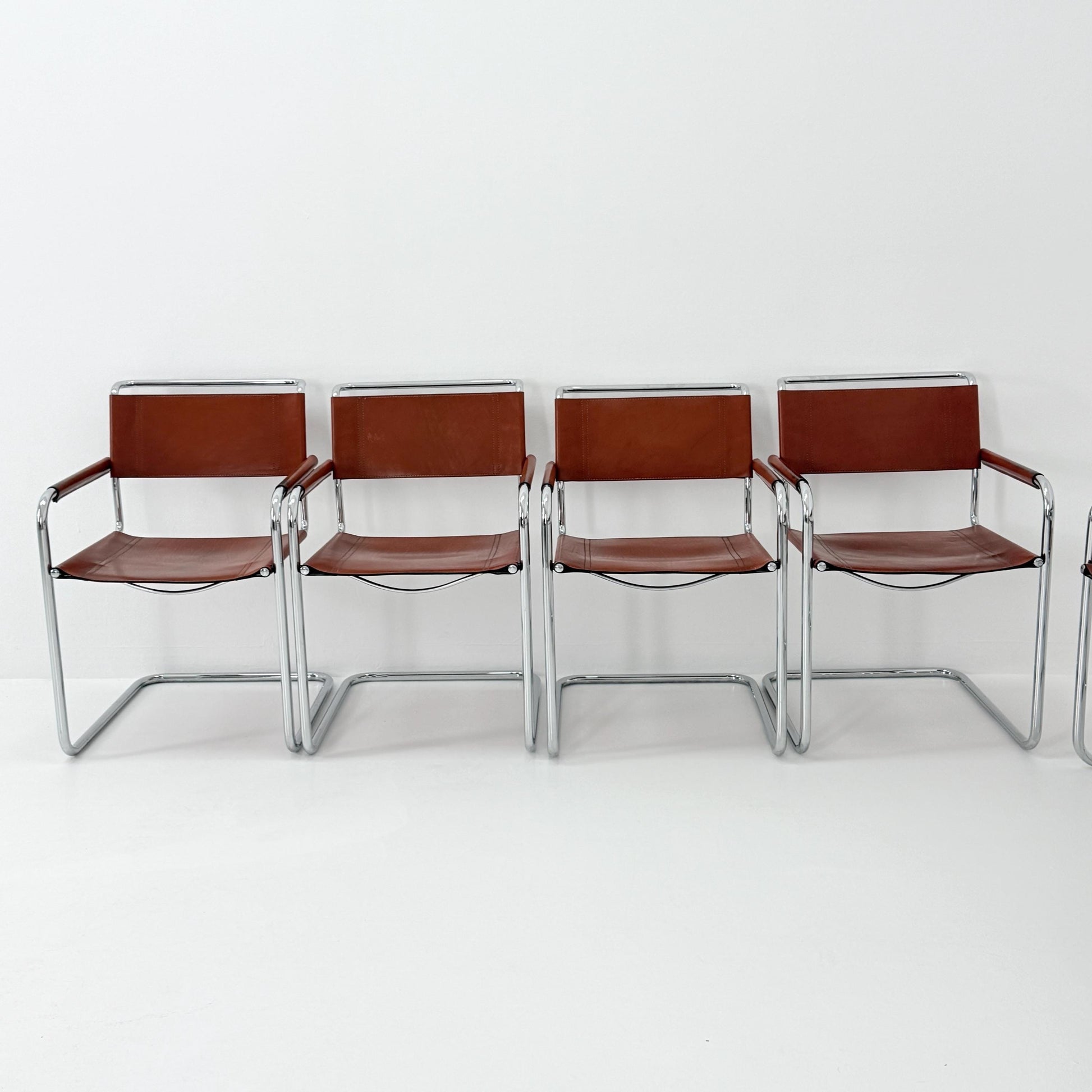 Set of 4 Bauhaus Mart Stam - Marcel Brauer Dining-Office S34 armchairs for Linea Fiam Italy 1980s