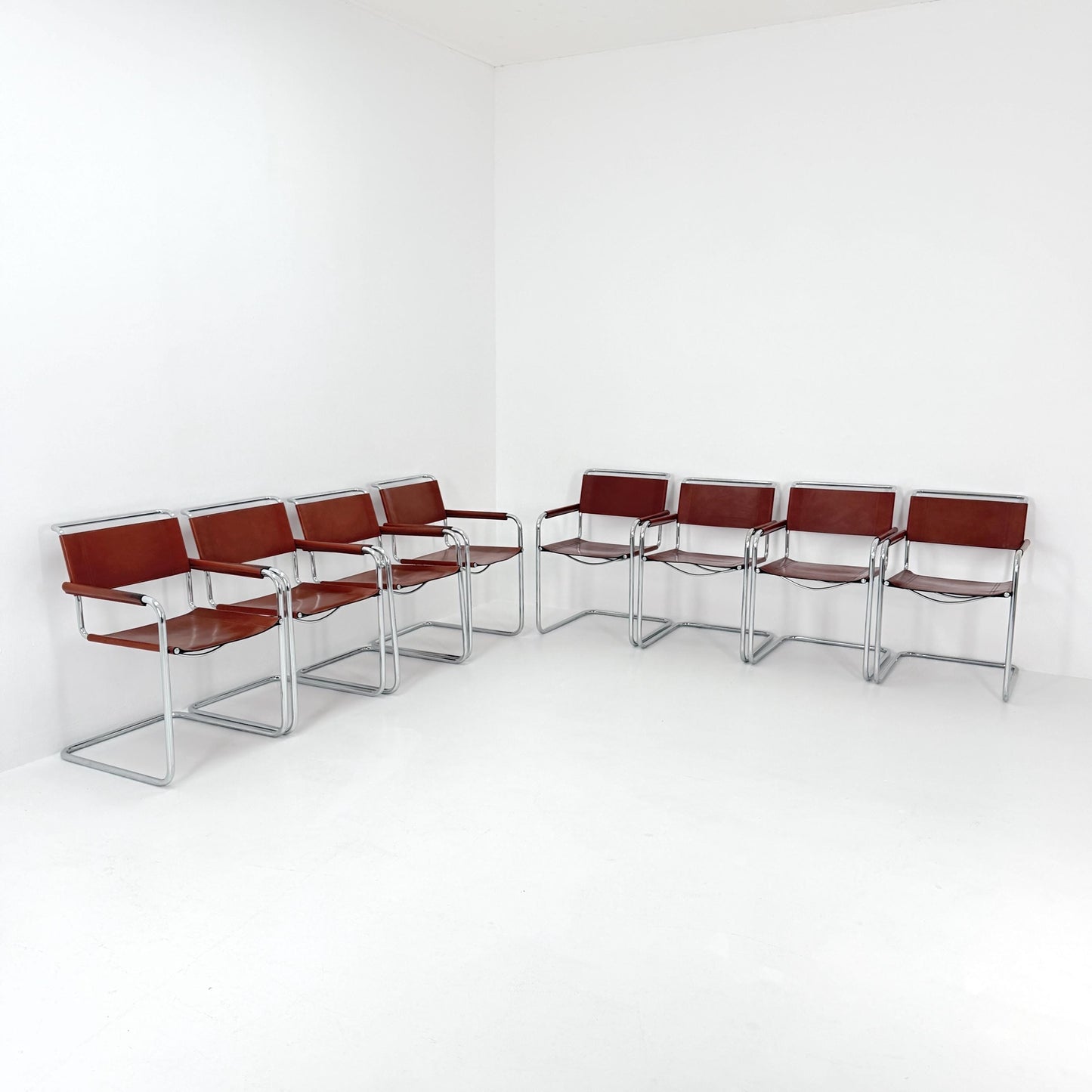 Set of 4 Bauhaus Mart Stam - Marcel Brauer Dining-Office S34 armchairs for Linea Fiam Italy 1980s