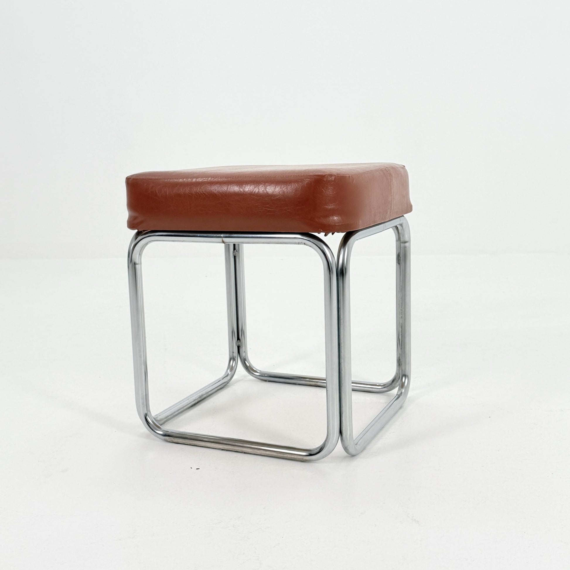 Mid-Century Bauhaus Leather Stool by Marcel Breuer for Mauser Werke, Germany 1980s