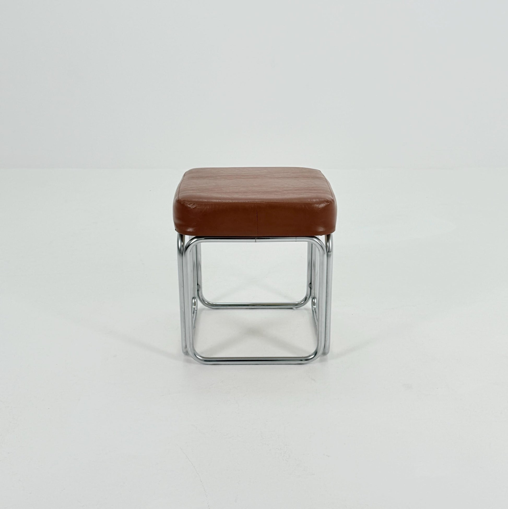 Mid-Century Bauhaus Leather Stool by Marcel Breuer for Mauser Werke, Germany 1980s