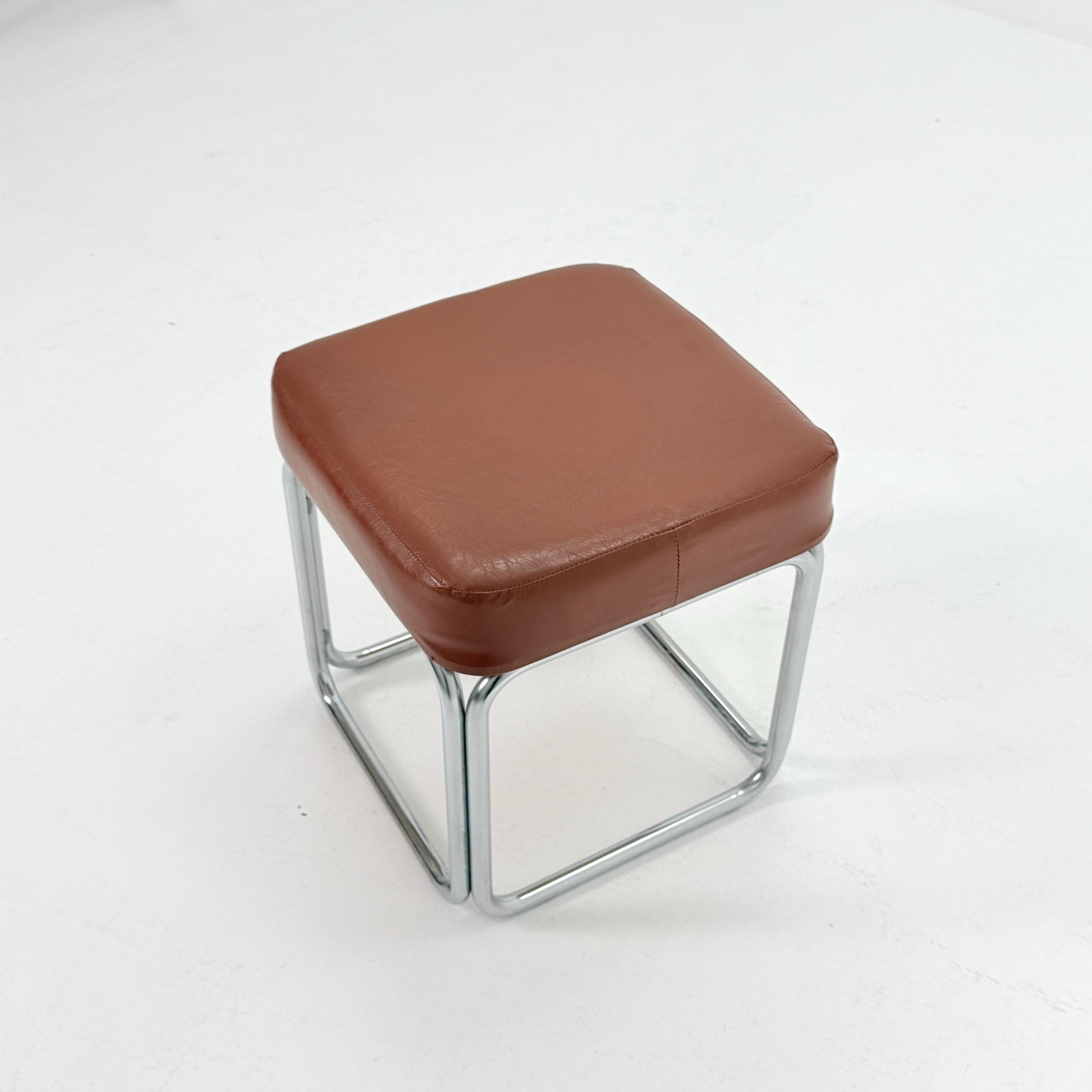 Mid-Century Bauhaus Leather Stool by Marcel Breuer for Mauser Werke, Germany 1980s