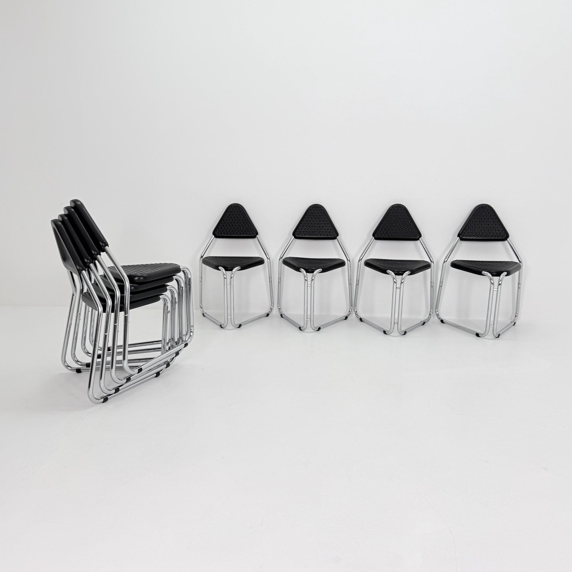Set of 8 Memphis Style Triangular Dining Chairs, 1980s Germany