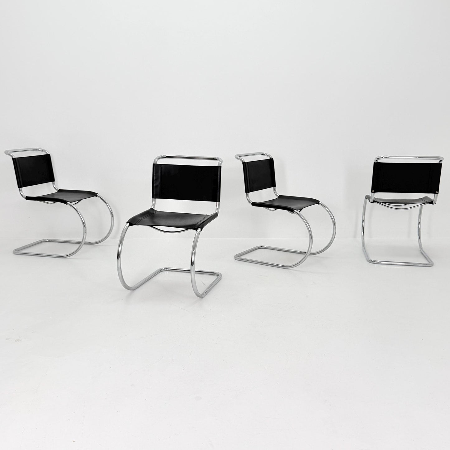 Set of 4 MR10 lounge black leather chairs design by Ludwig Mies van der Rohe , 1980s Italy