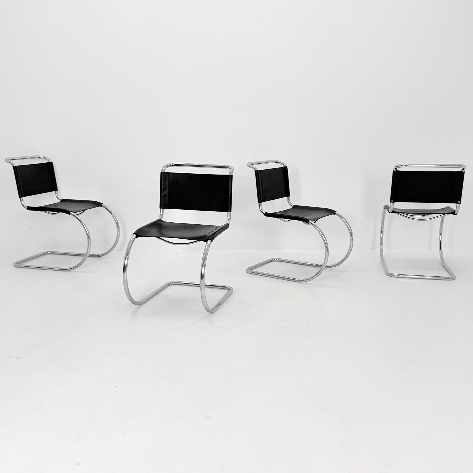 Set of 4 MR10 lounge black leather chairs design by Ludwig Mies van der Rohe , 1980s Italy