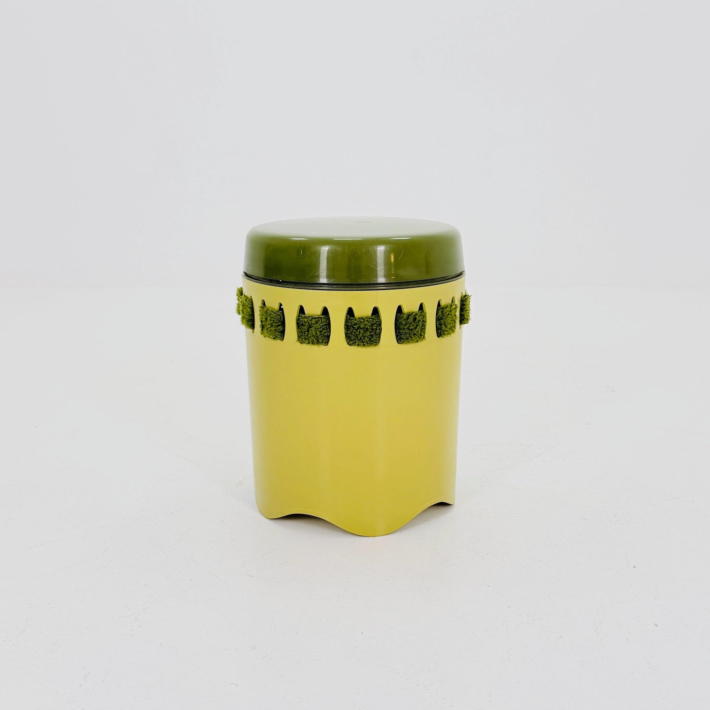 Mid century green laundry basket- Strom by EMSA, West German stool with storage space, Space Age stool 1970s