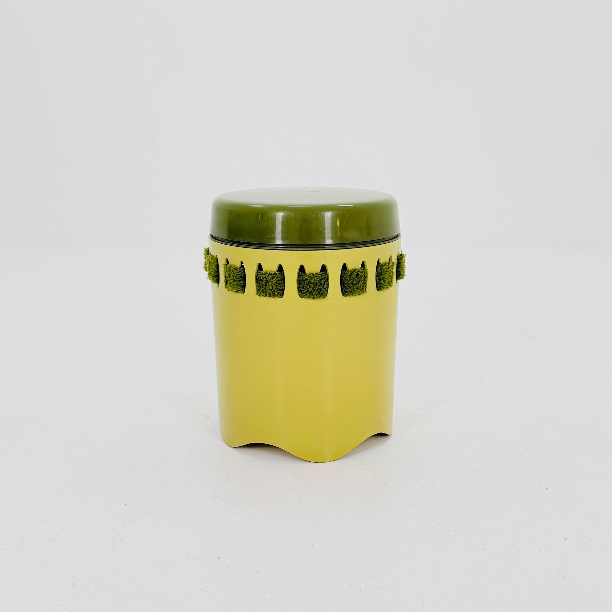 Mid century green laundry basket- Strom by EMSA, West German stool with storage space, Space Age stool 1970s