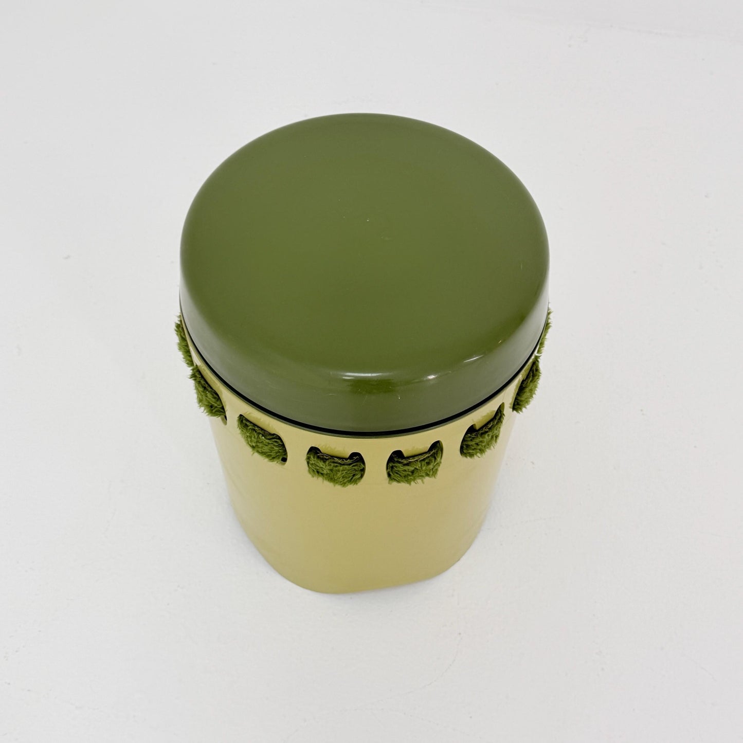 Mid century green laundry basket- Strom by EMSA, West German stool with storage space, Space Age stool 1970s