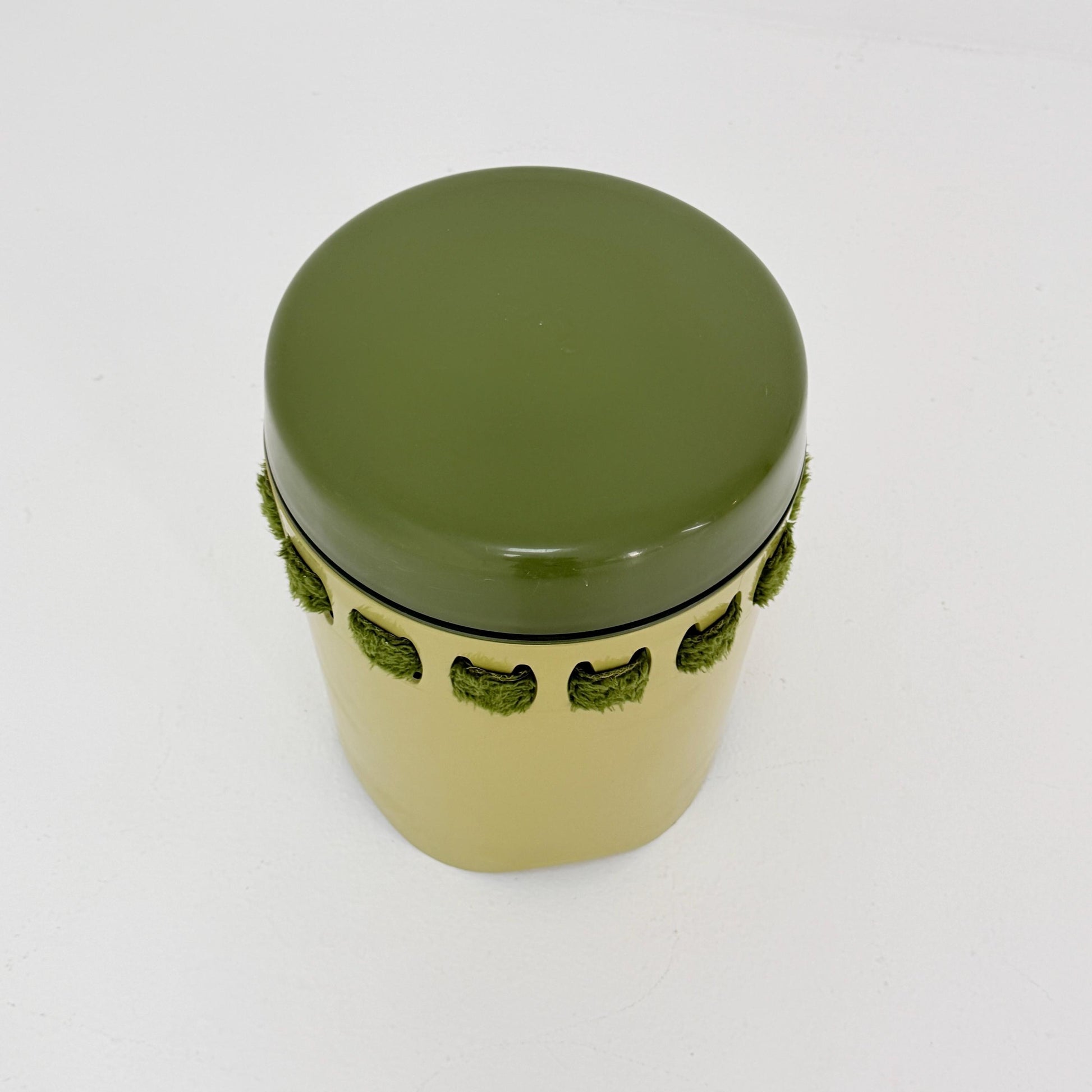 Mid century green laundry basket- Strom by EMSA, West German stool with storage space, Space Age stool 1970s