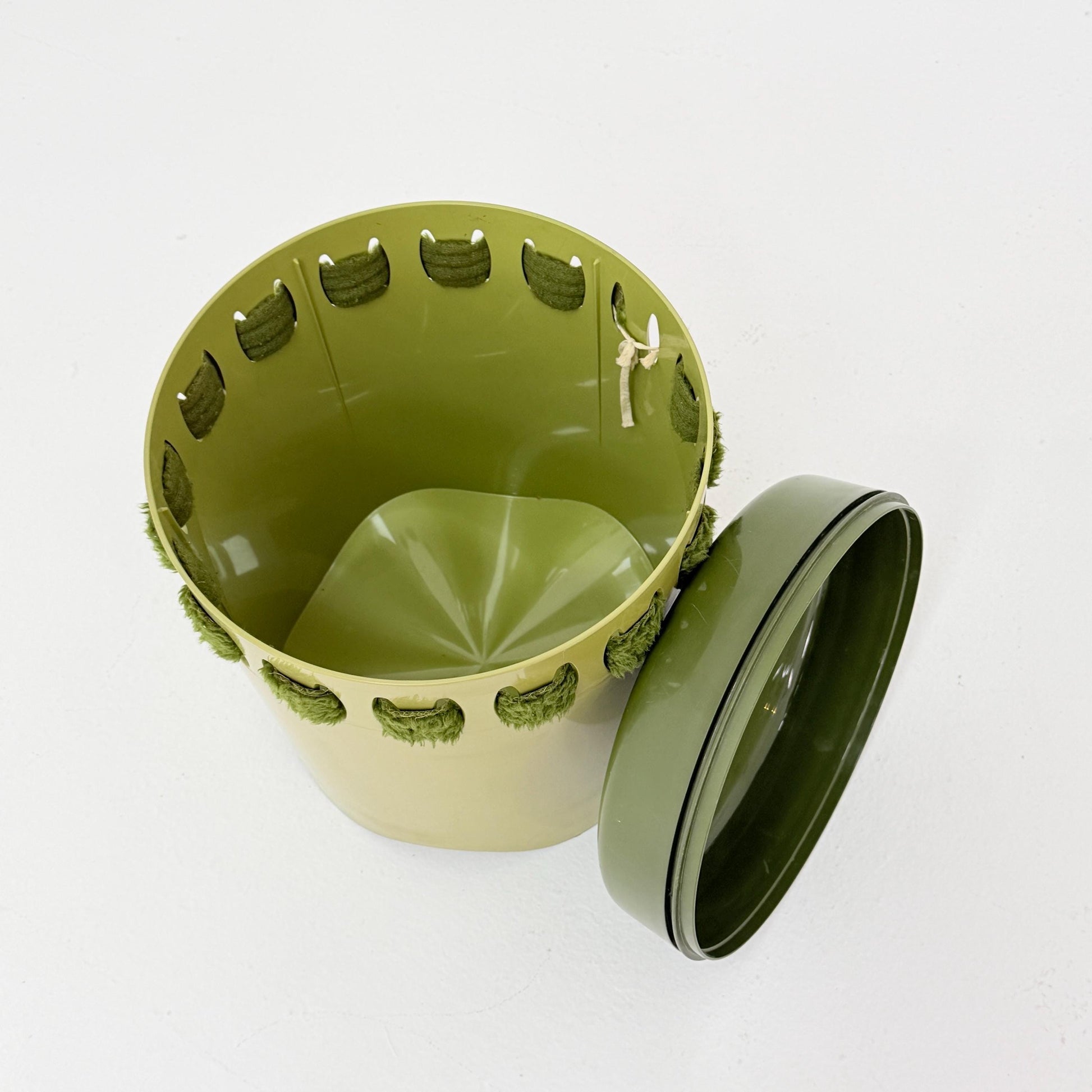 Mid century green laundry basket- Strom by EMSA, West German stool with storage space, Space Age stool 1970s