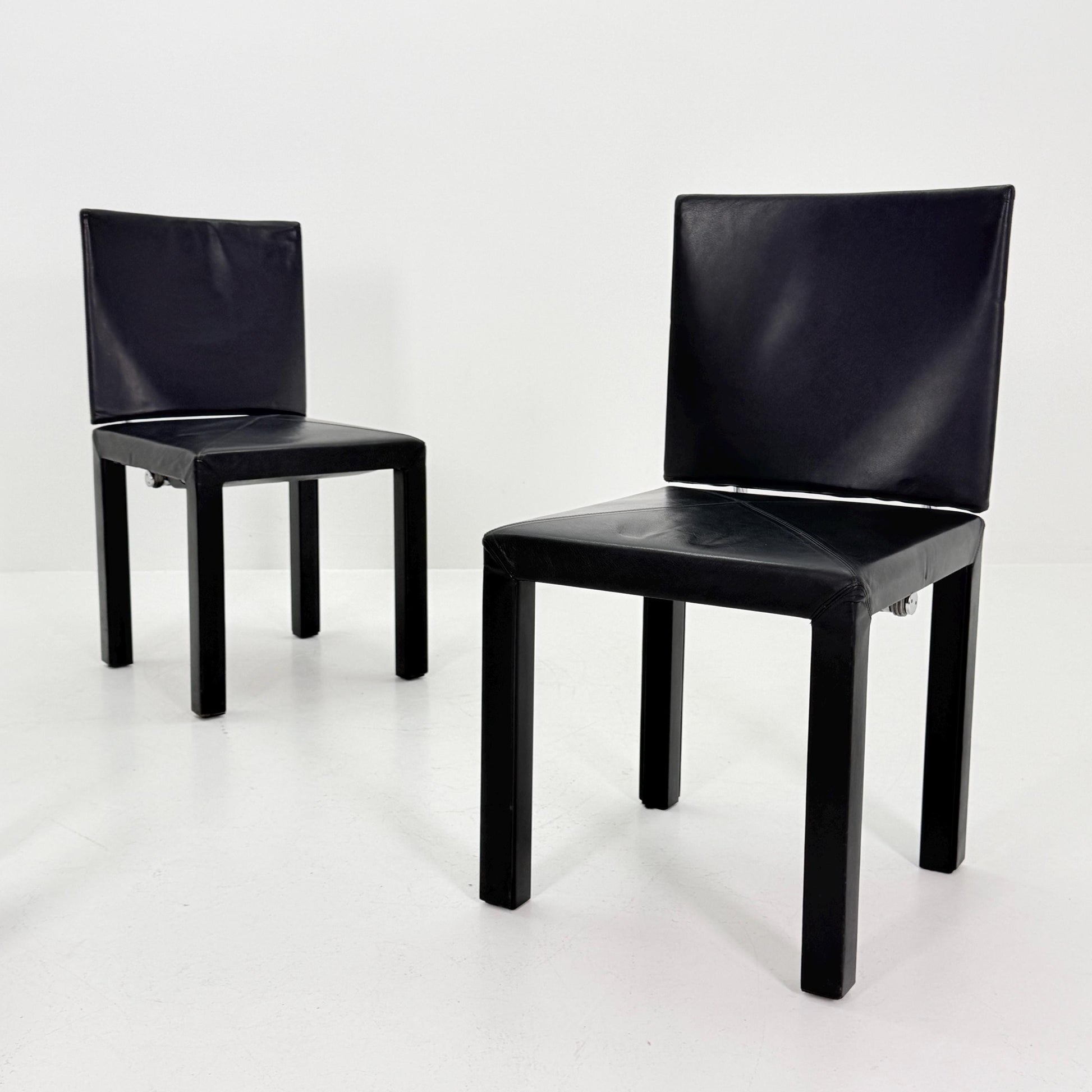 1 of 3 Mid Century Arcadia Dining Chairs by Paolo Piva for B&B Italia – Black Leather 1980s Italy