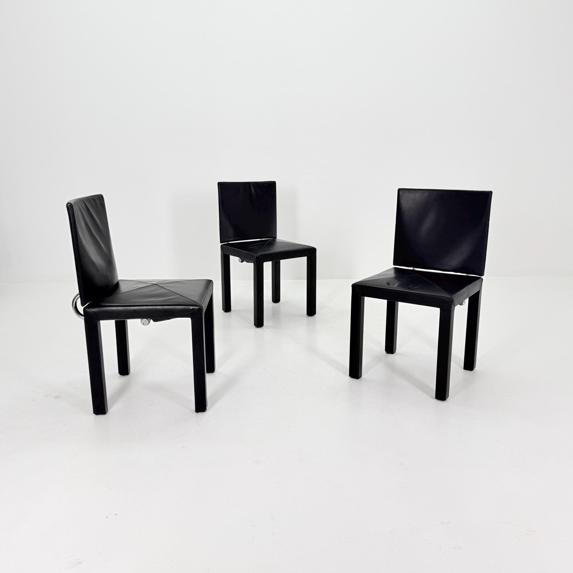 1 of 3 Mid Century Arcadia Dining Chairs by Paolo Piva for B&B Italia – Black Leather 1980s Italy