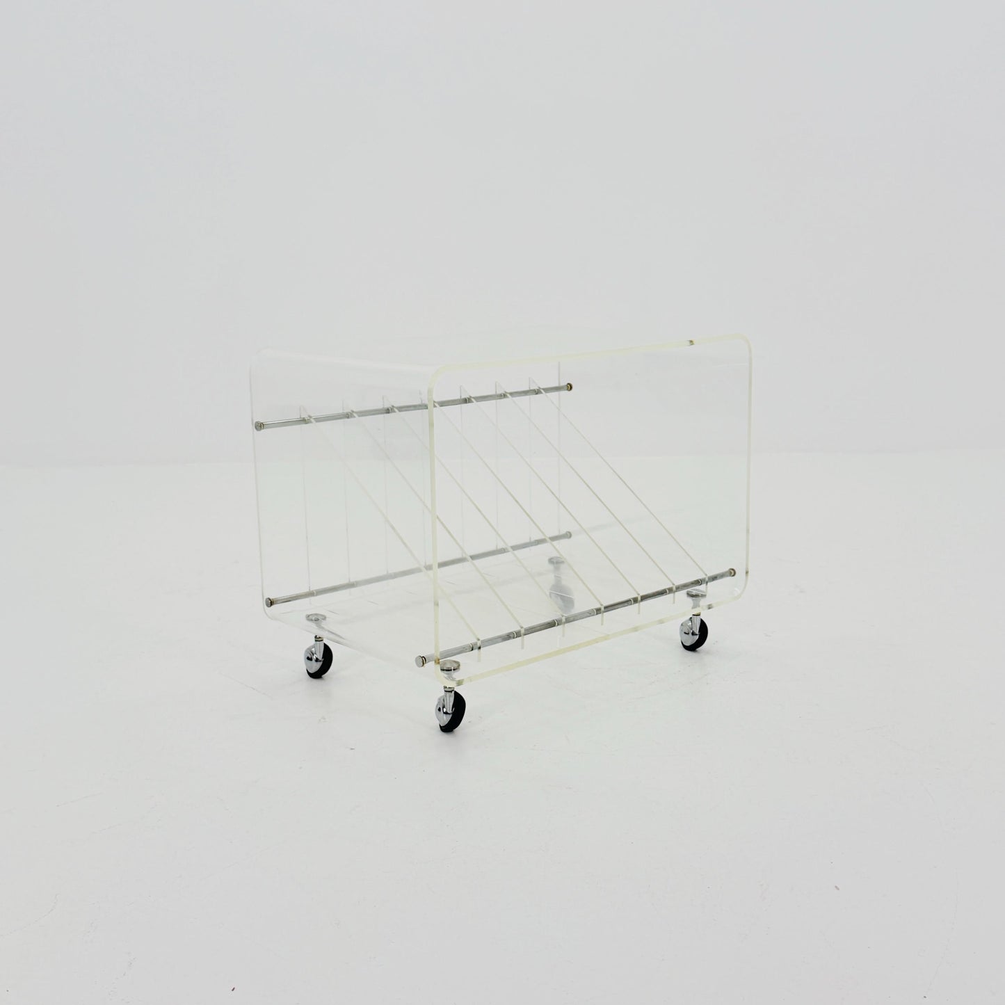 Space age Smoked Plexiglass vinyl storage /Trolley by Michel Dumas for Roche Bobois 1970s