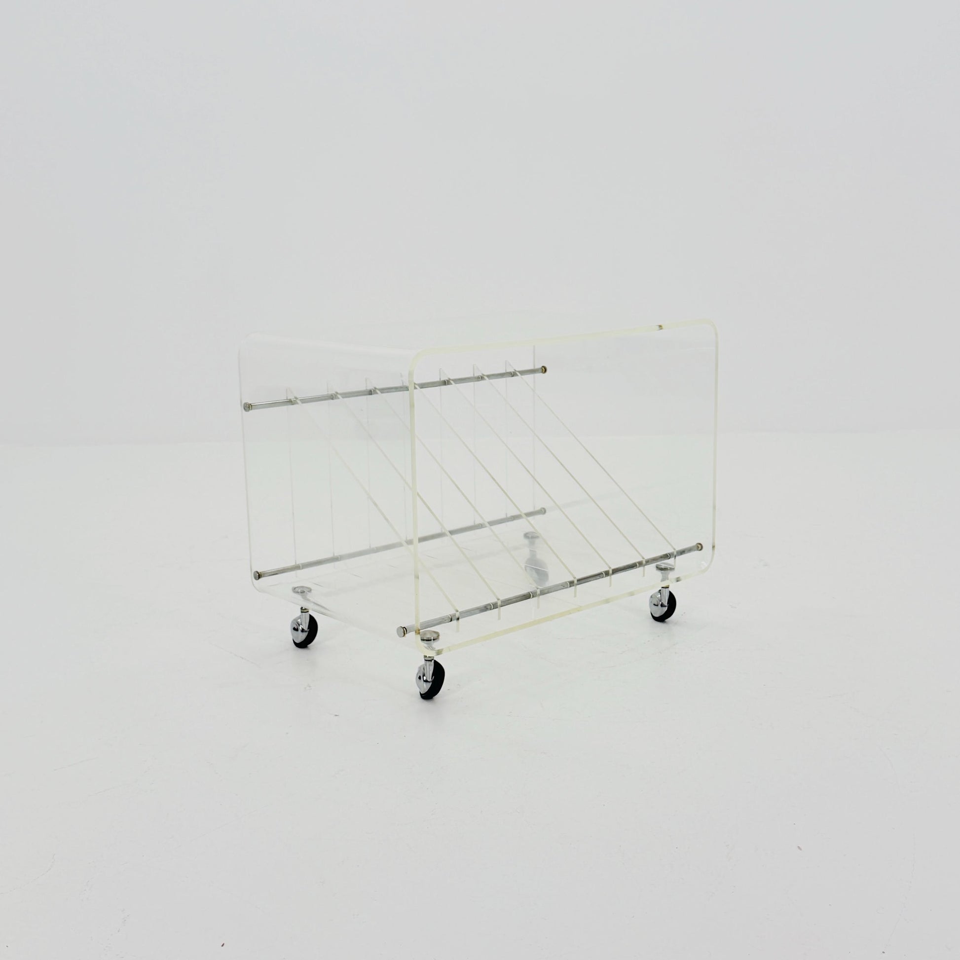 Space age Smoked Plexiglass vinyl storage /Trolley by Michel Dumas for Roche Bobois 1970s
