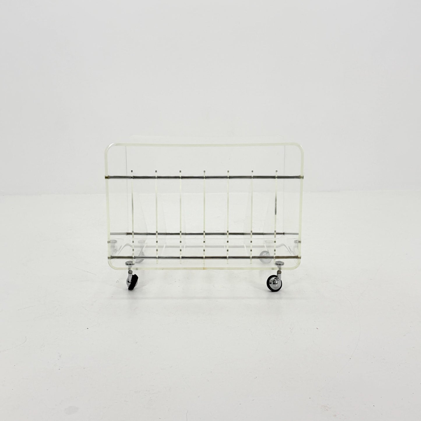 Space age Smoked Plexiglass vinyl storage /Trolley by Michel Dumas for Roche Bobois 1970s